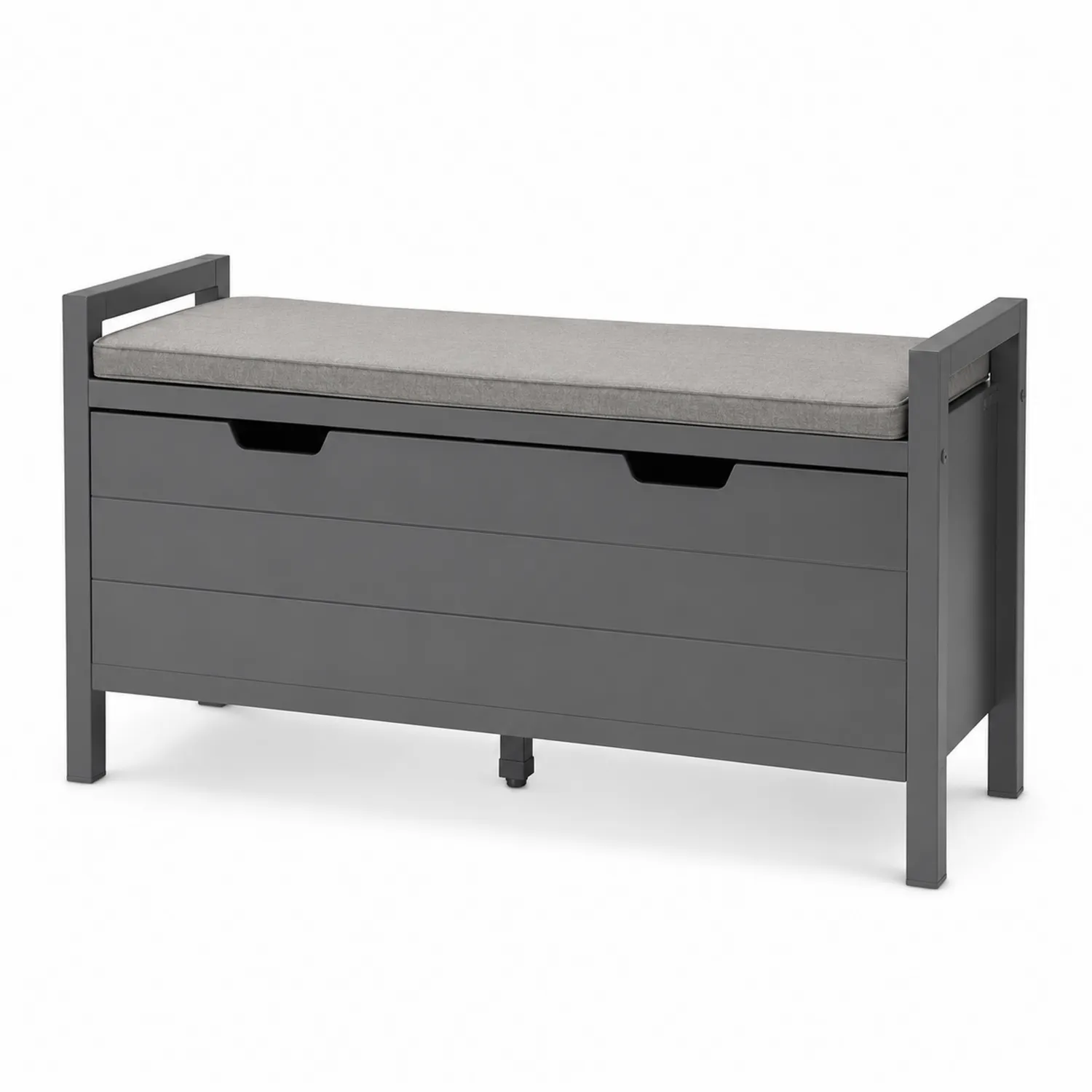 Ławka ogrodowa ciemnoszara z aluminiową ramą i szarą poduszką 115x45x48 cm