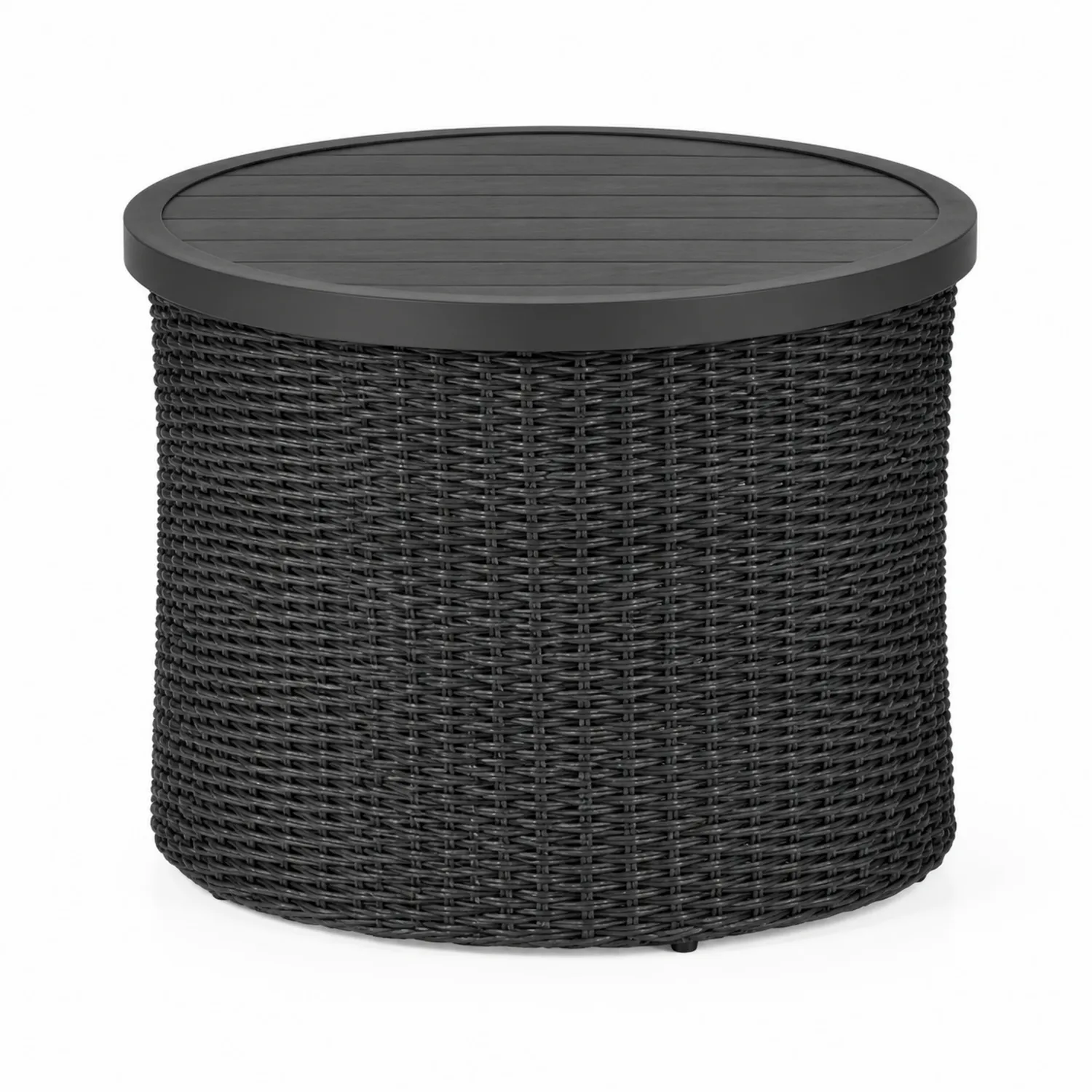 Okrągły stolik z czarnego rattanu PE i drewna, 70 cm
