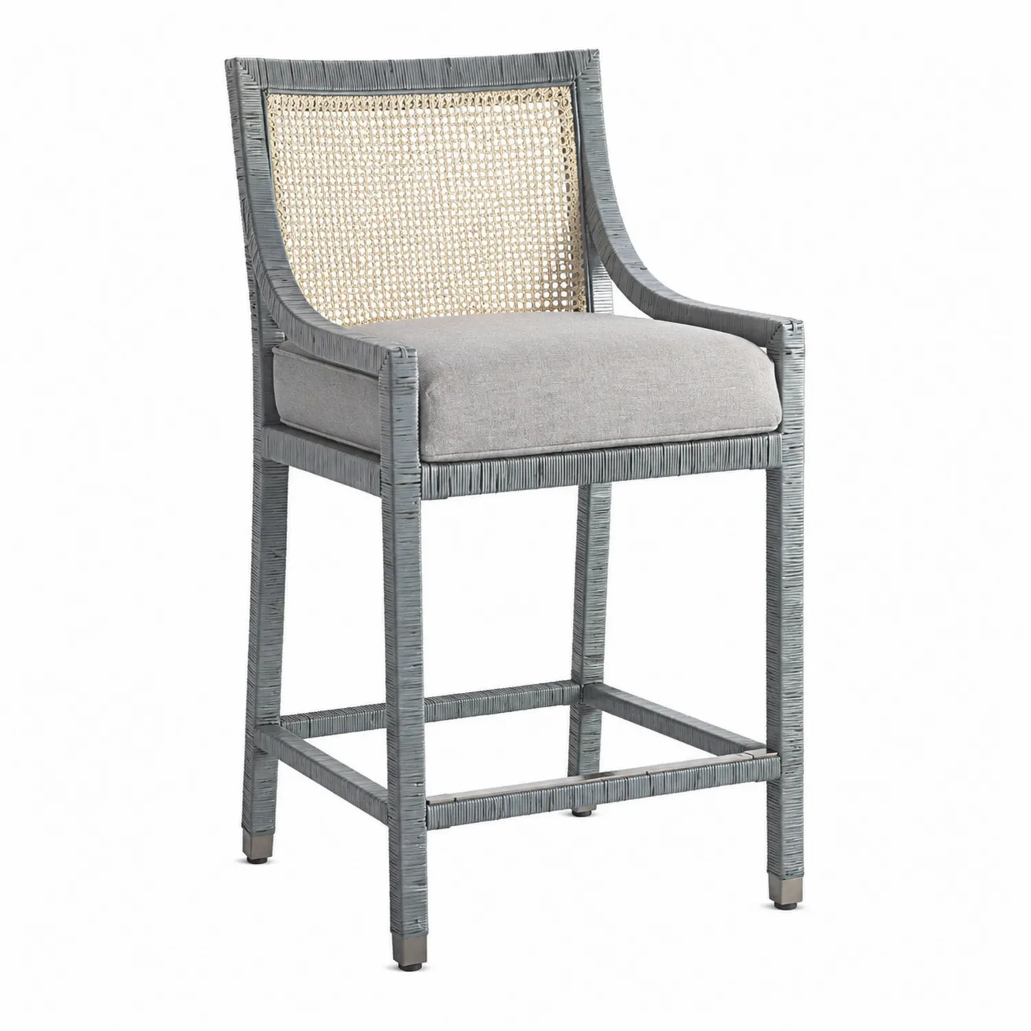 Hoker z metalową ramą i oparciem z rattanu Szary