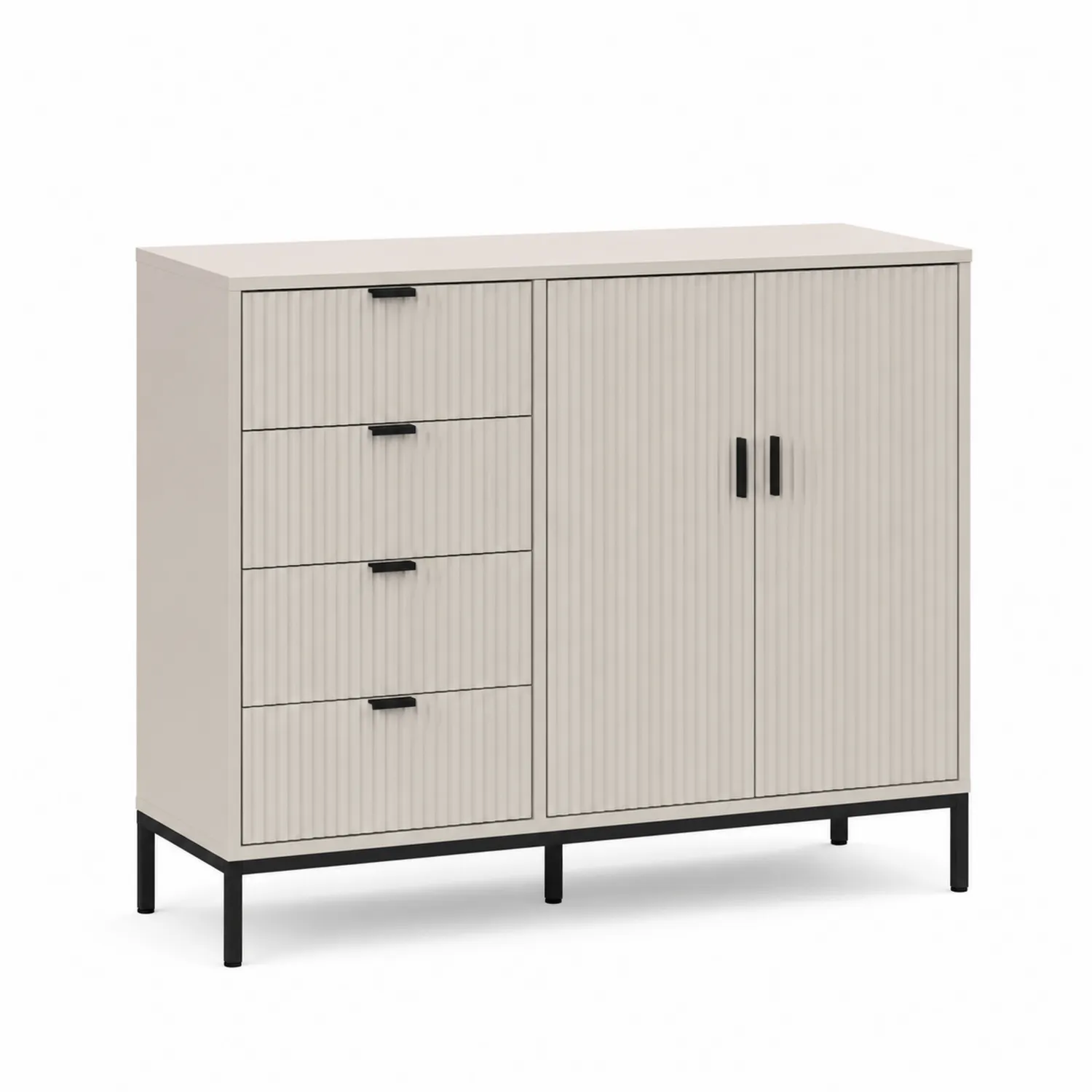 Komoda z szufladami i drzwiami MDF Beżowa Czarna Stal 120x40x90 cm