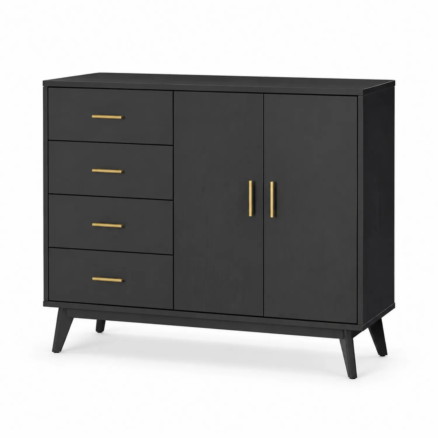 Czarna komoda z drewna inżynieryjnego z 4 szufladami i 2 drzwiami 90x120x40 cm