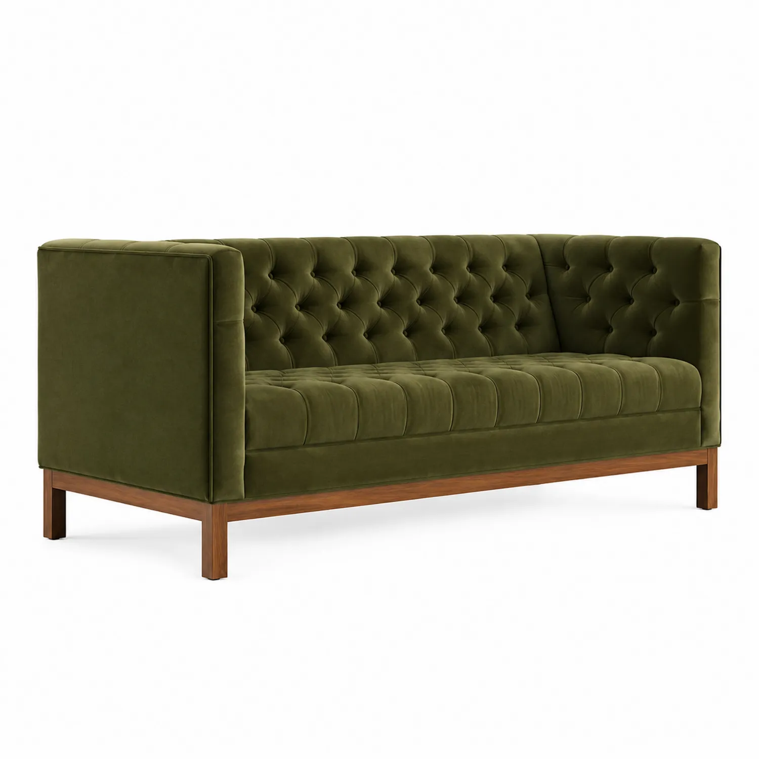 Sofa trzyosobowa z weluru z drewnianą ramą