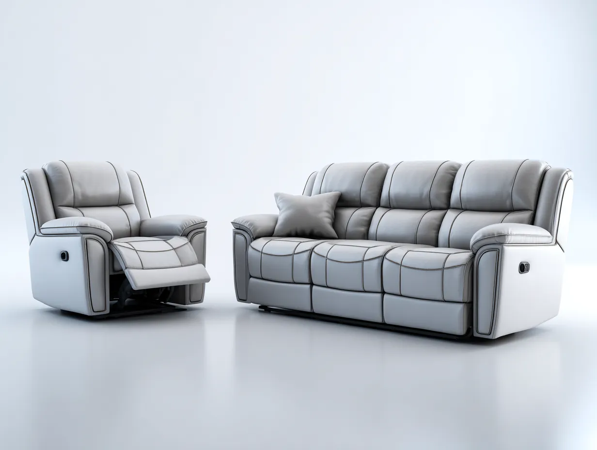 Relaxsofa Sets-Kunstleder-Holz-206x98x104 cm-Hellgrau-Moderne Relaxoptik-Jadiyloft