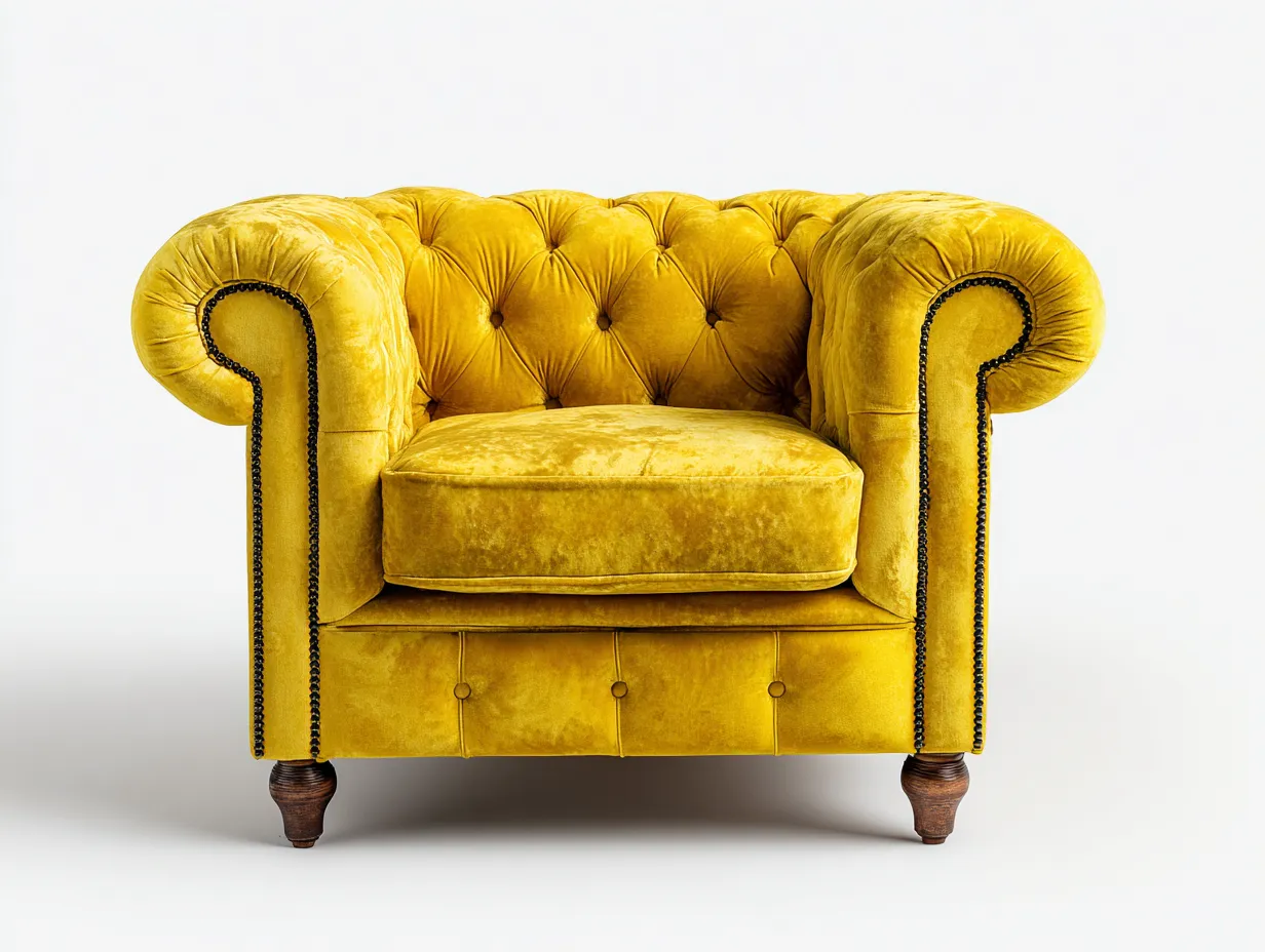 Sessel - Samt-Holz - 102x92x78 cm - Gelb - Chesterfield Stil-Jadiyloft