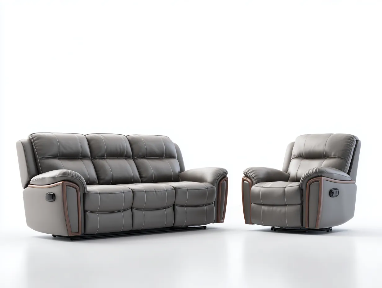 Relaxsofa Sets-Kunstleder-Holz-200x95x102 cm-Grau-Moderne Relaxoptik-Jadiyloft