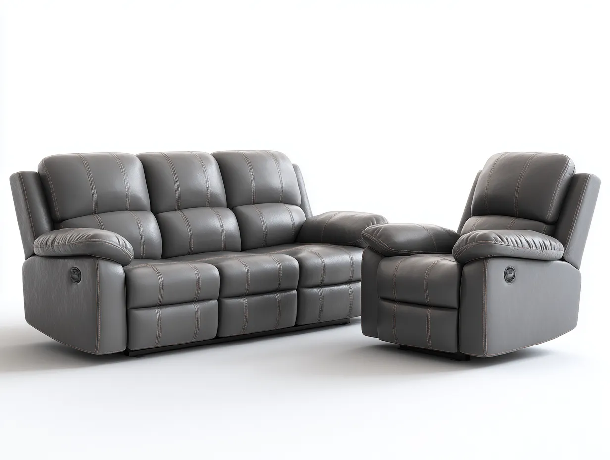 Relaxsofa Sets-Kunstleder-202x96x104 cm-Grau-Moderne Relaxoptik-Jadiyloft