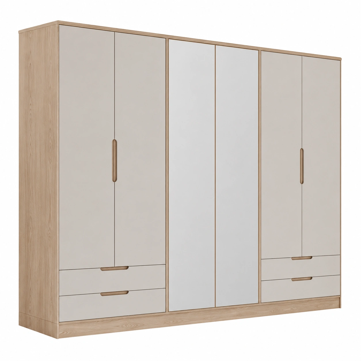 Grande armoire beige et bois avec miroir