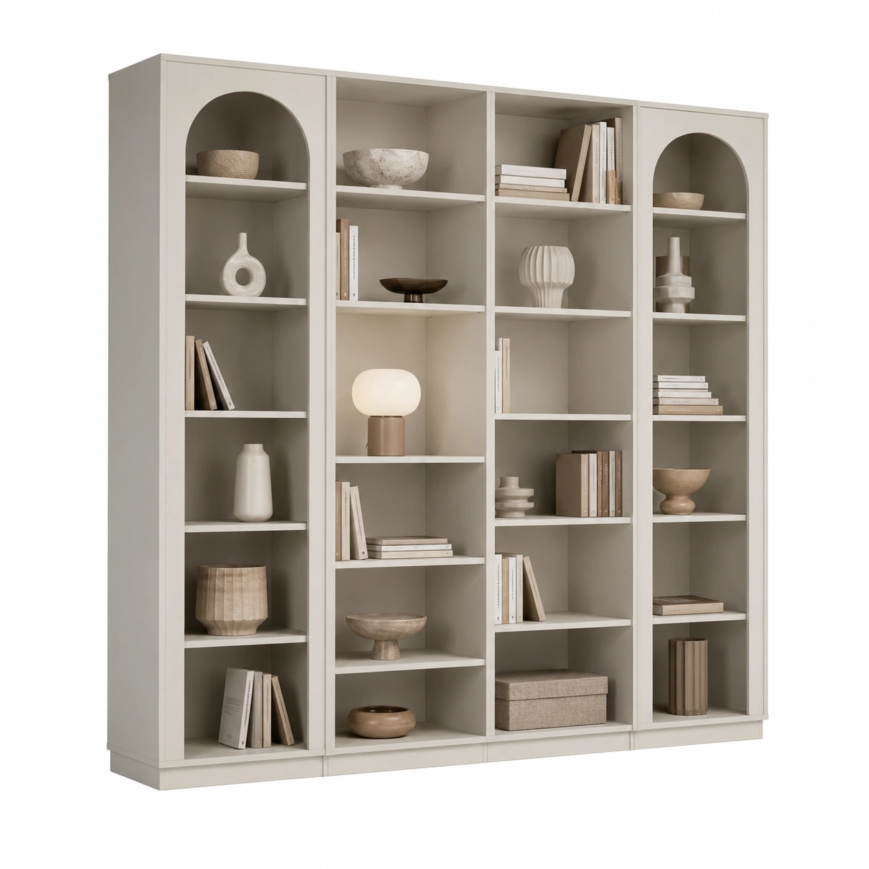 Bibliotheque beige avec arches