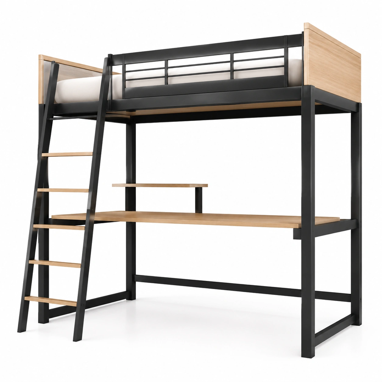 Lit mezzanine enfant vert olive avec rangements