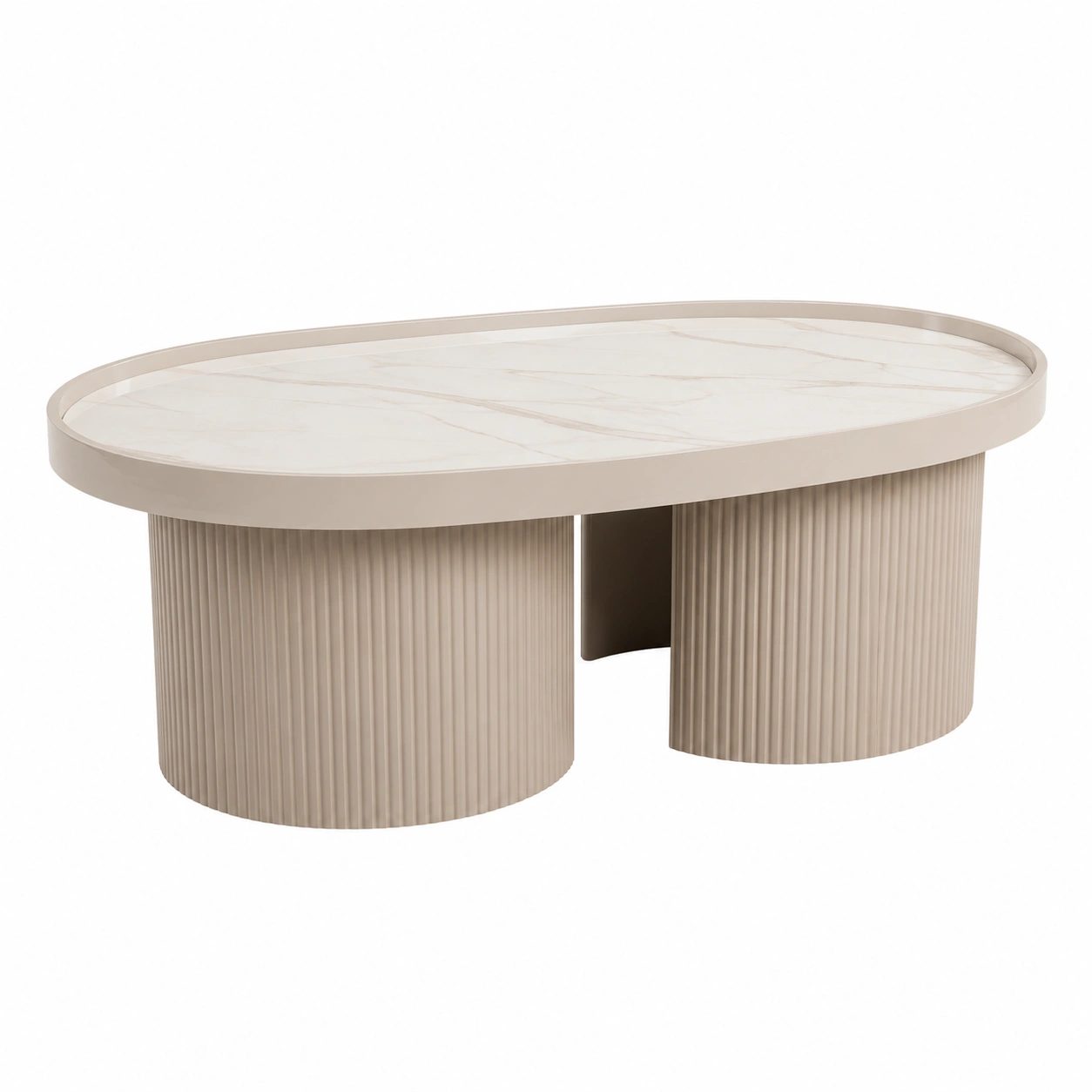 Table basse ovale vert olive et plateau noyer