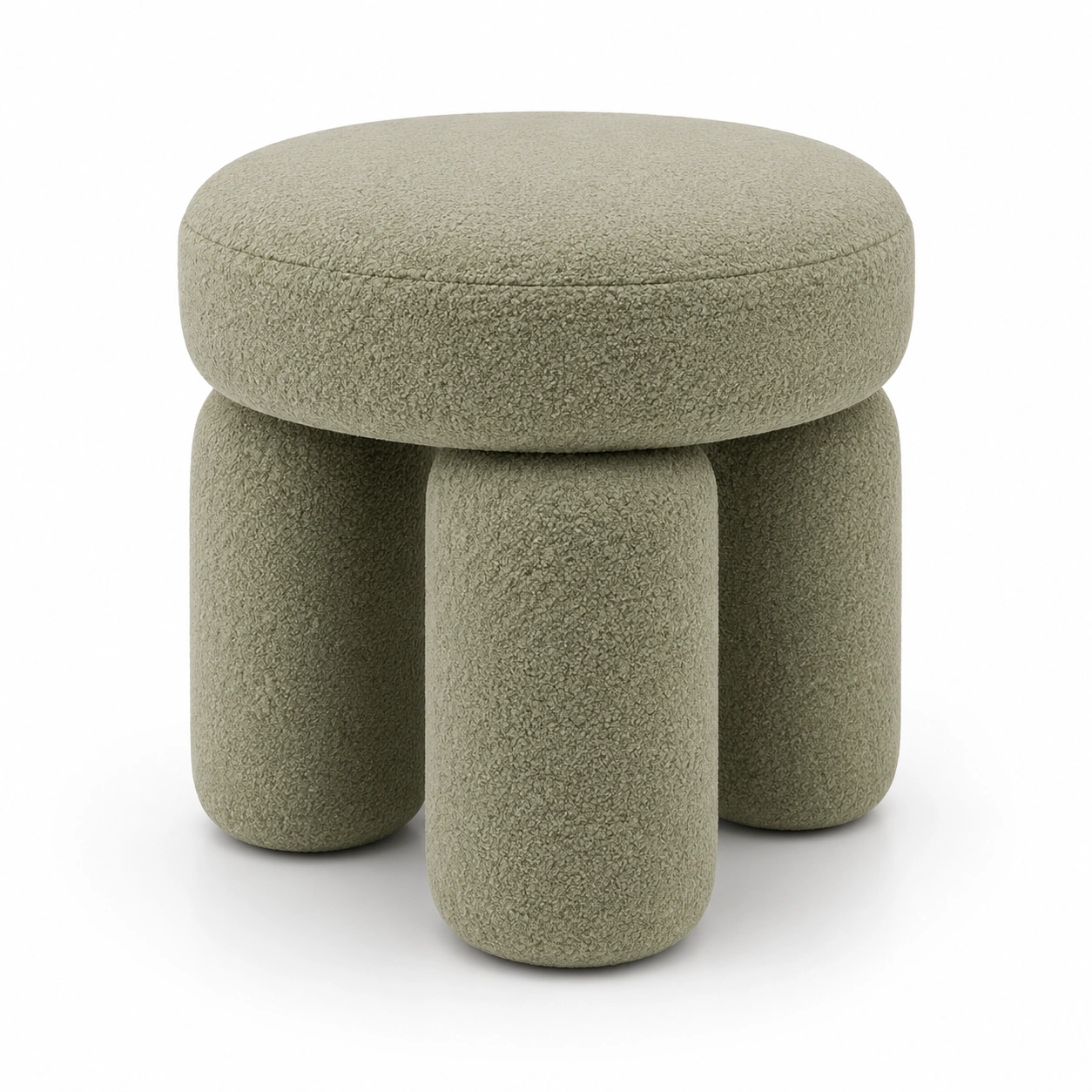 Pouf rond vert sauge texture boucle