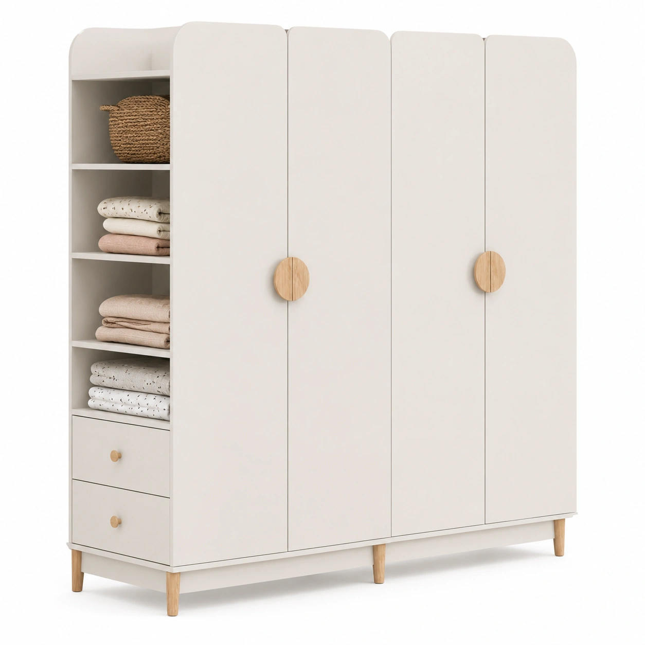 Armoire enfant 4 portes blanc creme