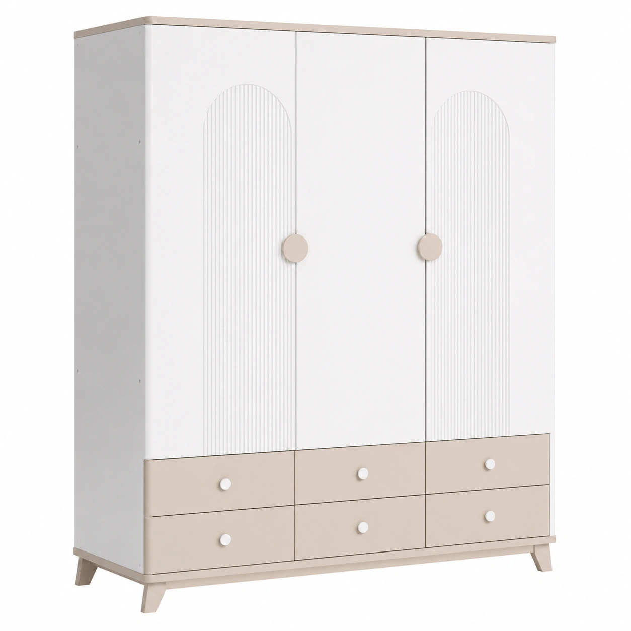 Armoire blanche 3 portes avec tiroirs beige