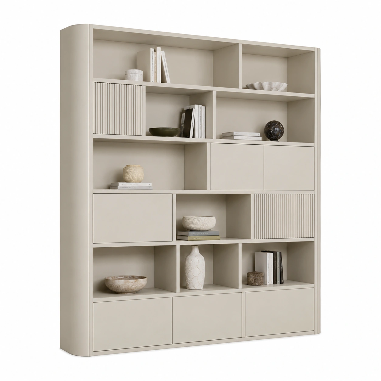 Bibliotheque beige moderne avec niches