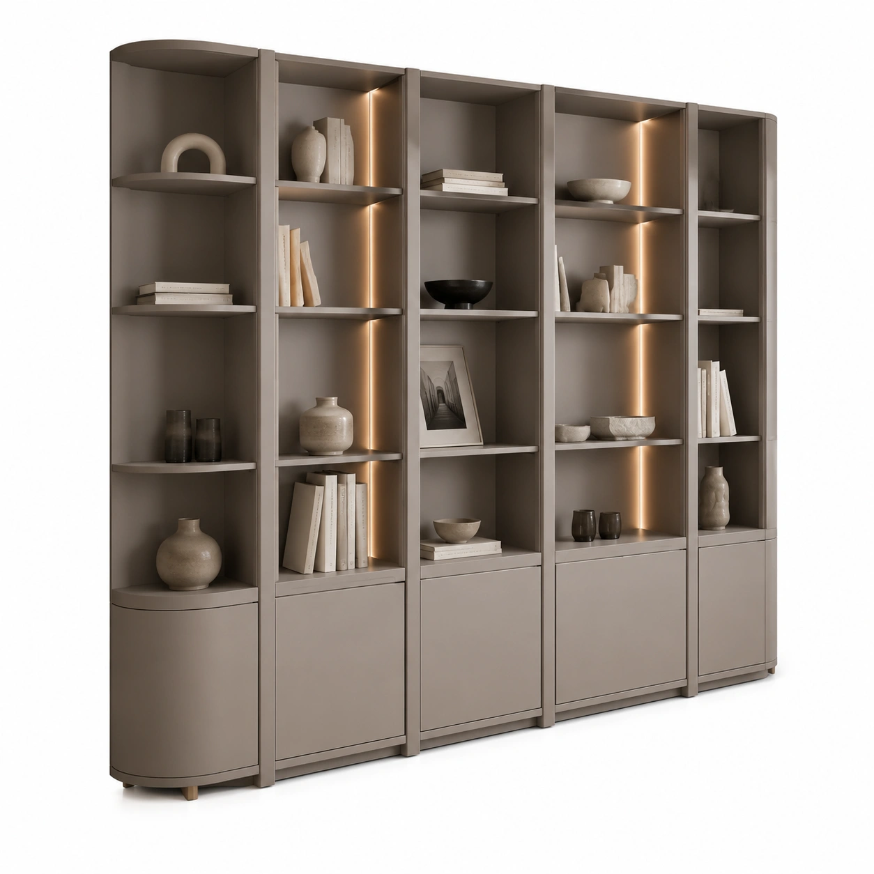 Bibliotheque design taupe avec eclairage LED