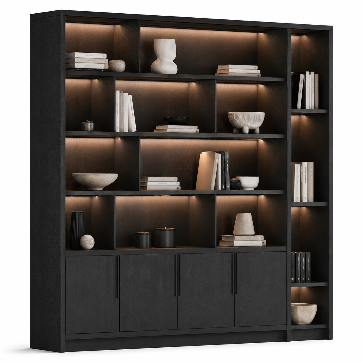 Bibliotheque noire avec eclairage integre