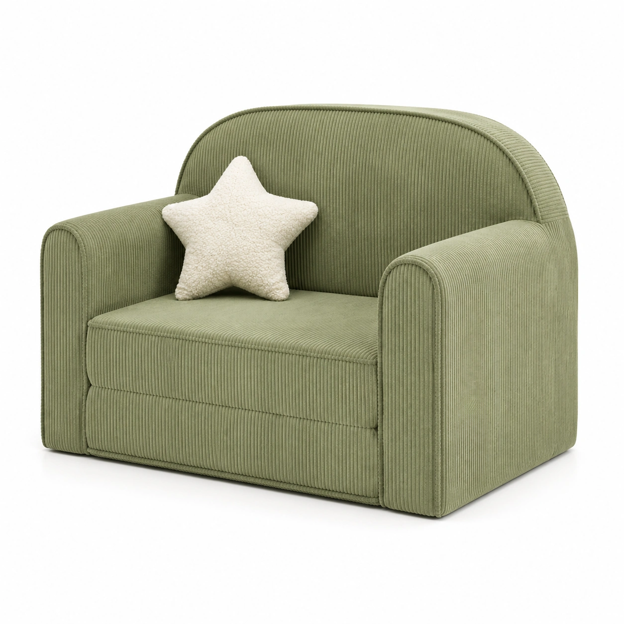 Fauteuil enfant vert sauge avec coussin etoile