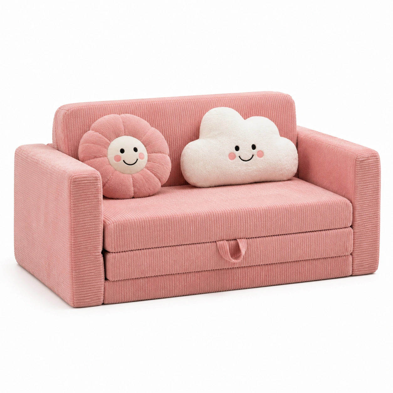 Canape pliable enfant rose avec coussins