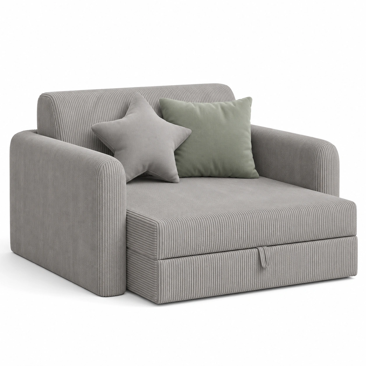 Fauteuil convertible gris avec coussins