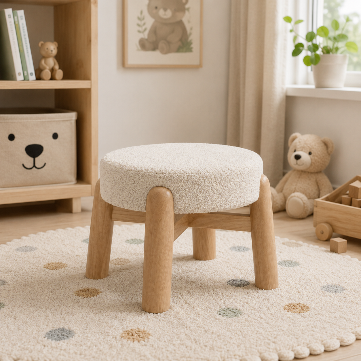 Pouf rond boucle creme-greenlisse