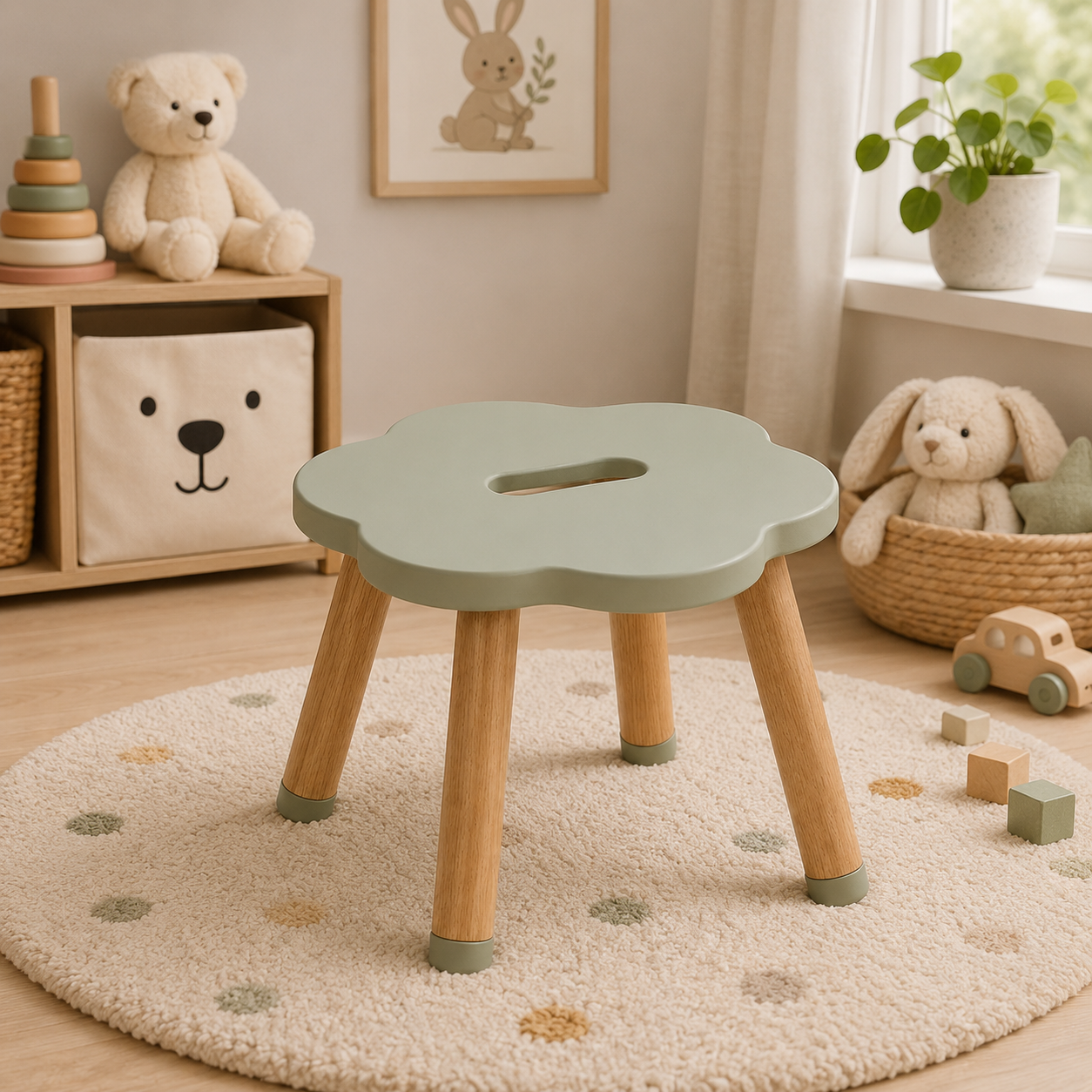 Tabouret enfant fleur vert sauge-greenlisse