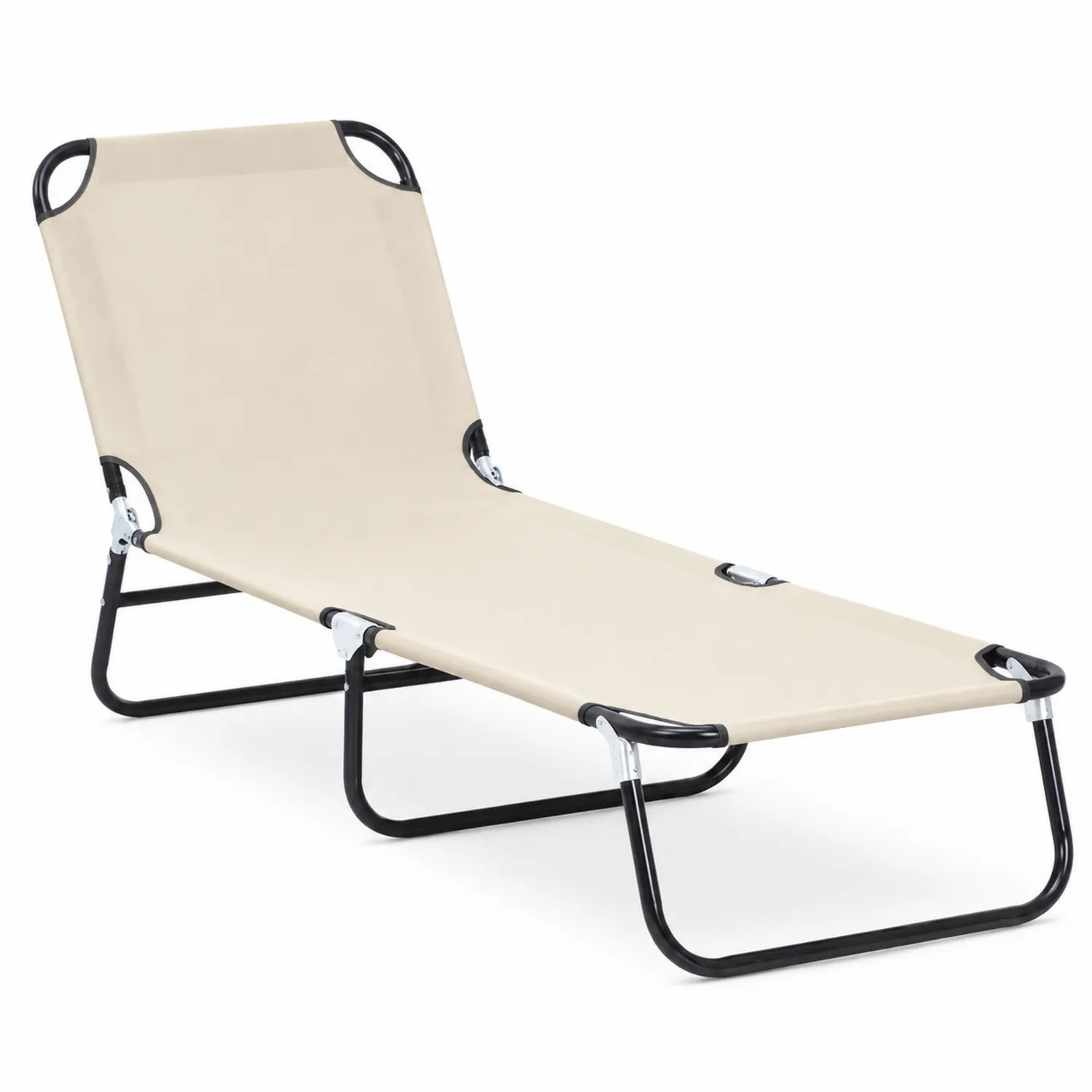 Sdraio Pieghevole in Poliestere Beige e Acciaio-Brixtrivarix