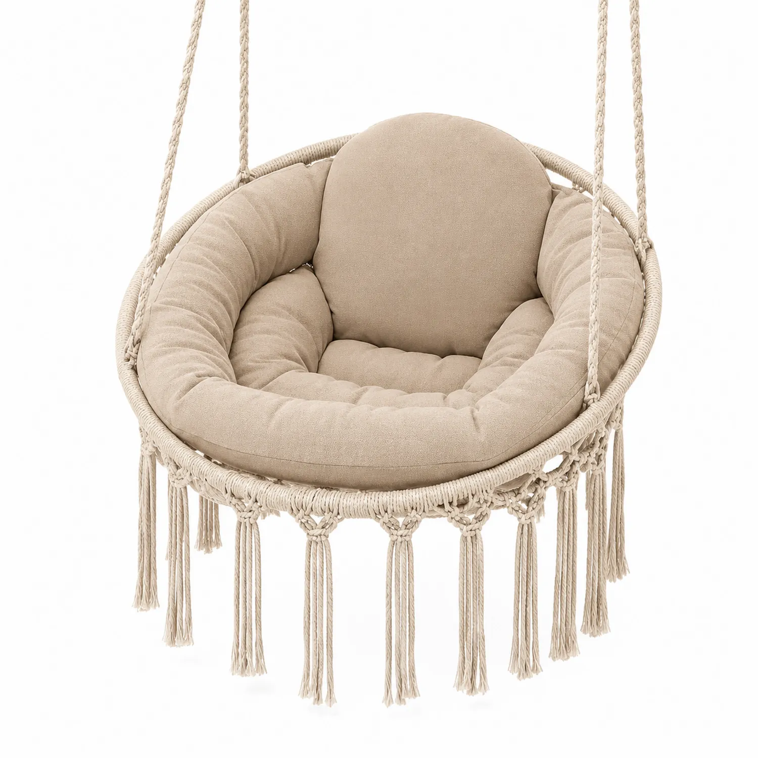 Sedia Sospesa in Corda con Cuscino Beige-Brixtrivarix