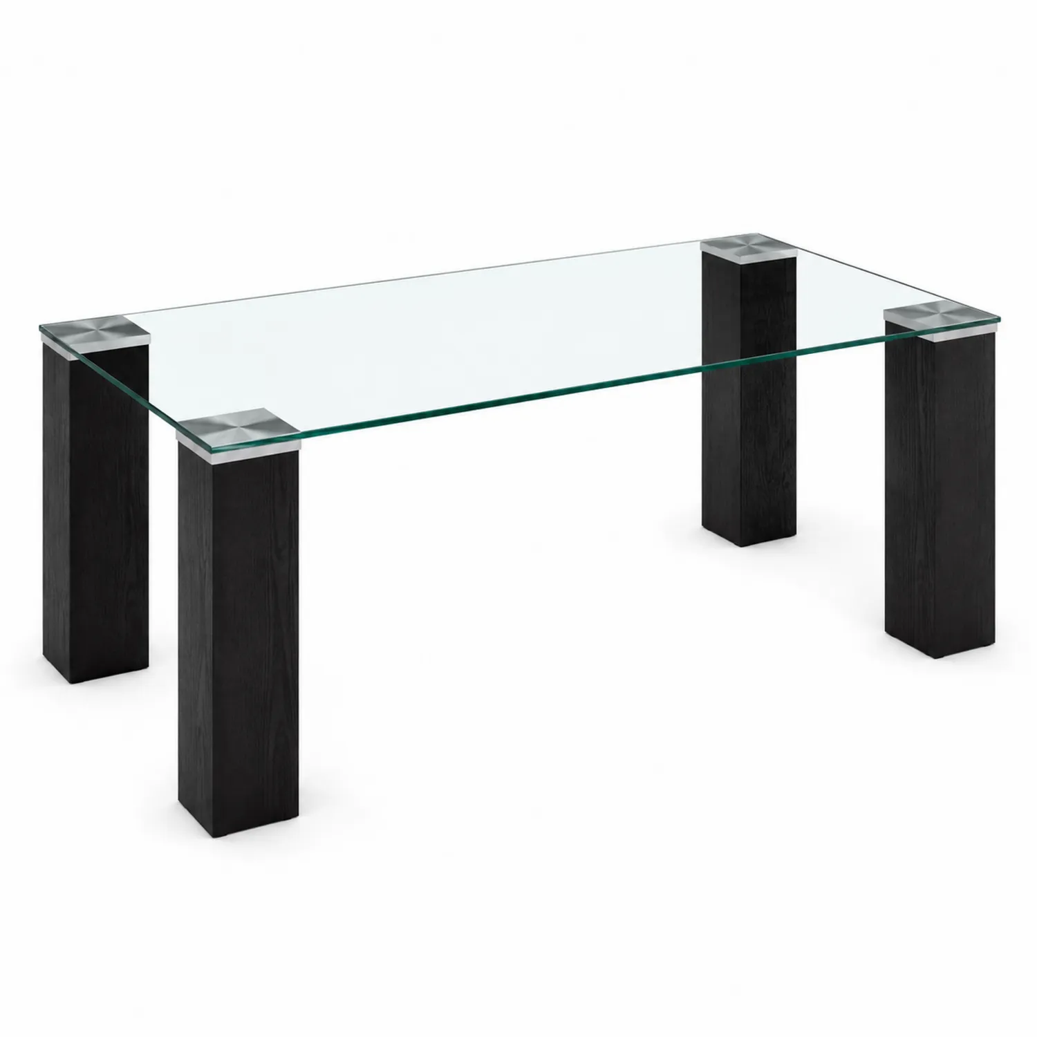 Tavolino da caffè in vetro temperato con gambe in legno nero 120x60x45 cm-Brixtrivarix