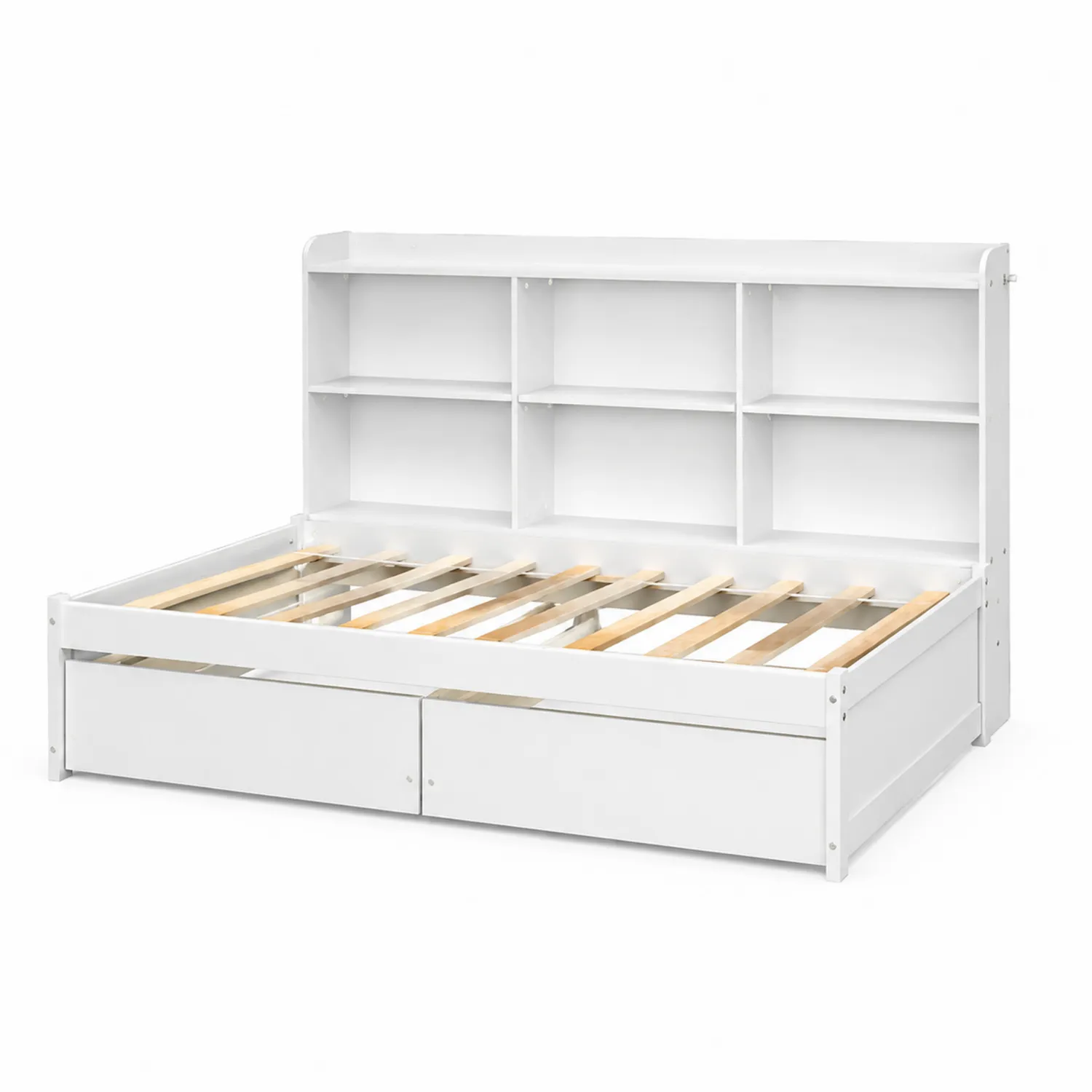 Letto singolo con contenitori e scaffale in legno bianco-Brixtrivarix
