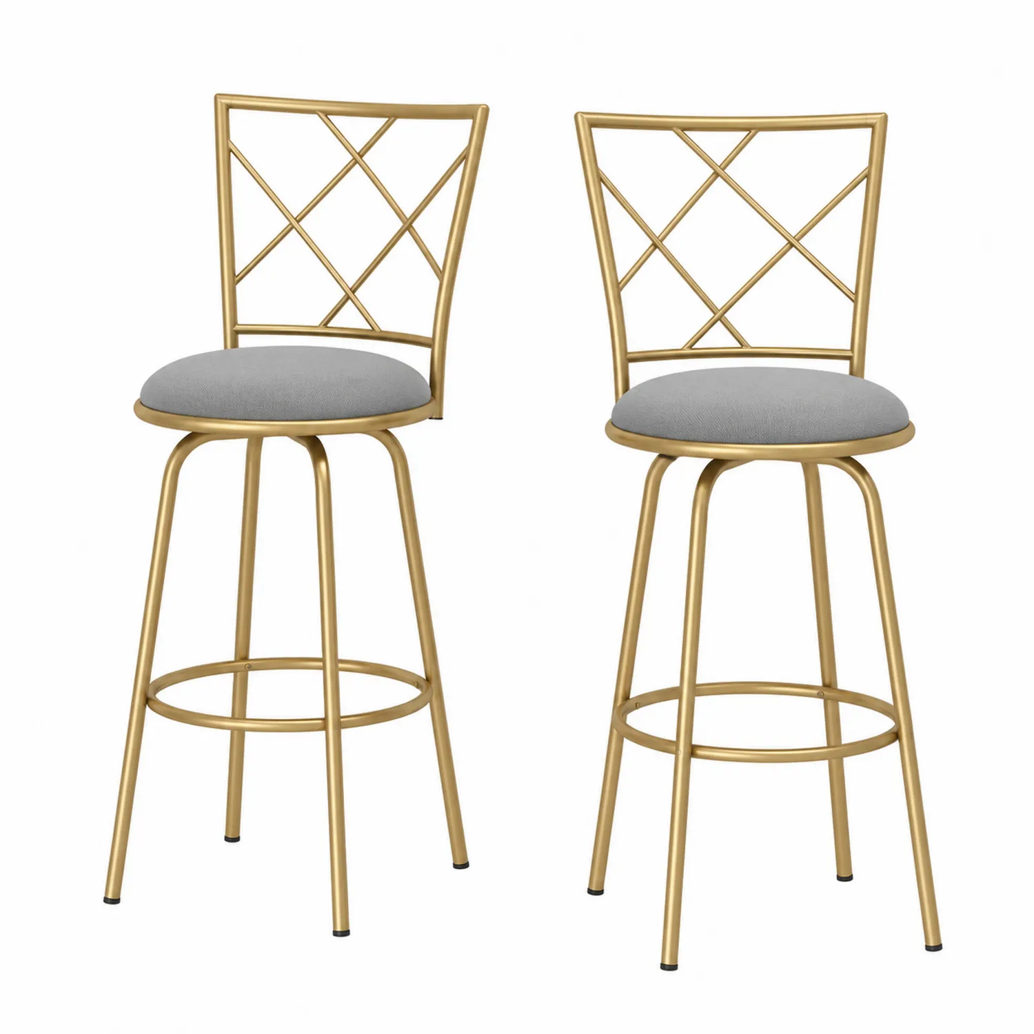 Set di 2 Sgabelli da Bar in Metallo Oro con Seduta in Tessuto Grigio-Brixtrivarix
