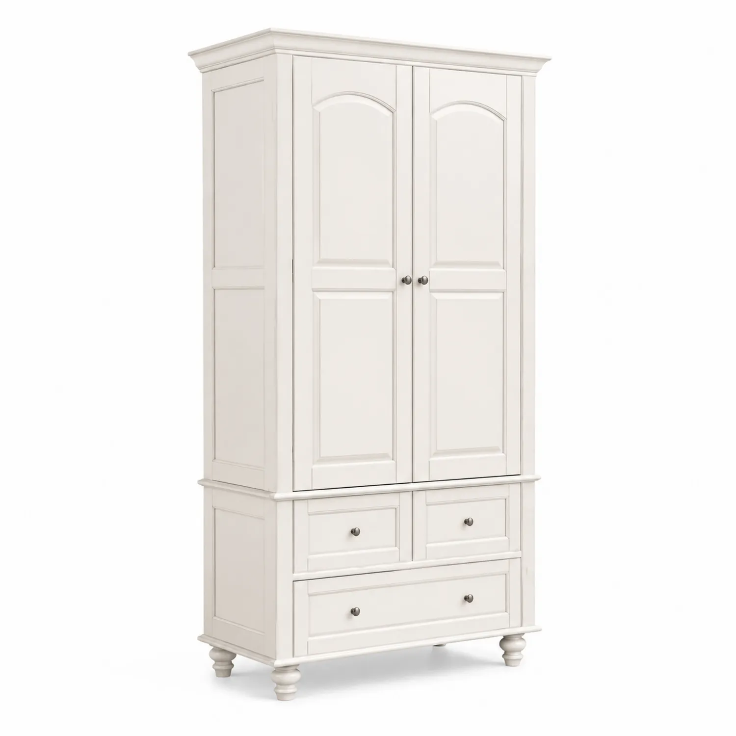 Armadio guardaroba in legno massello con ante e cassetti, Bianco-Brixtrivarix