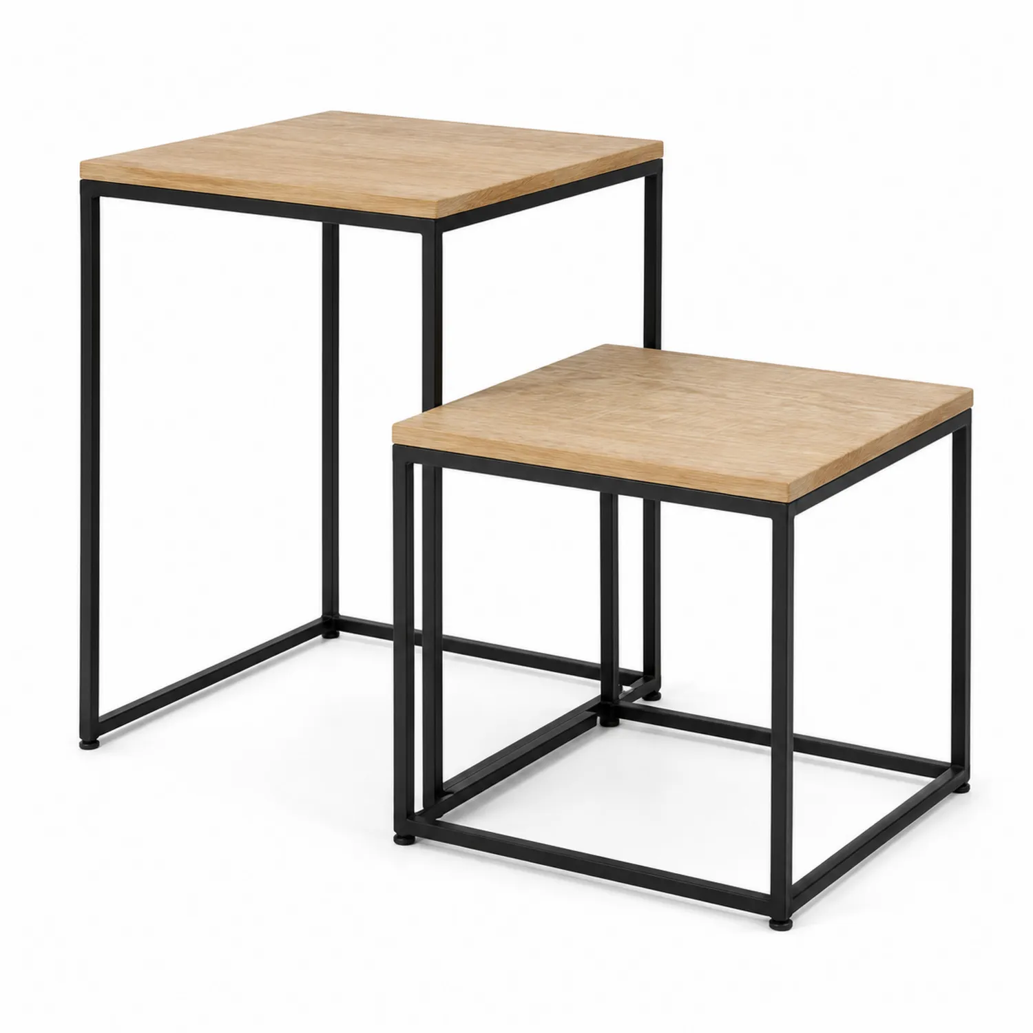 Set di Tavolini Quadrati in Legno di Rovere e Metallo Nero-Brixtrivarix