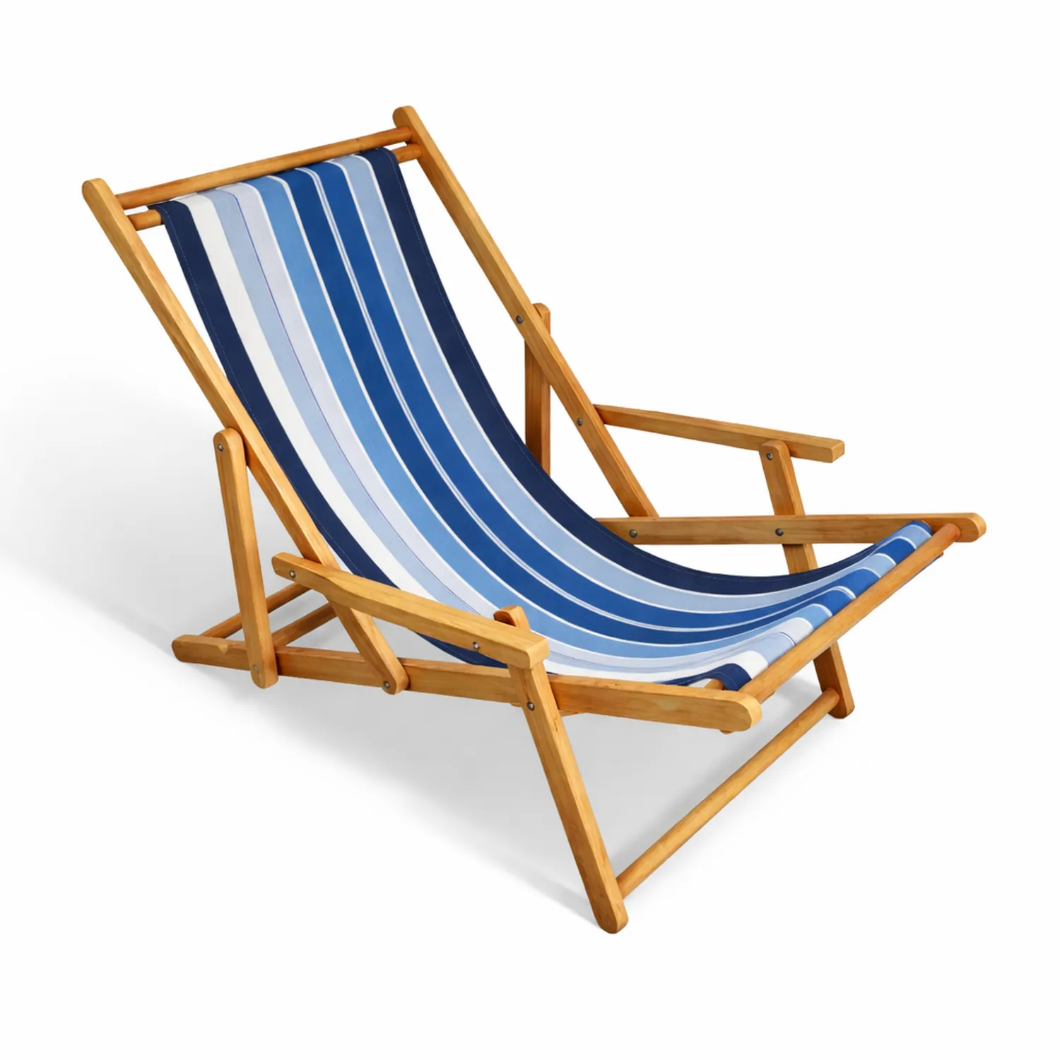 Sedia da Spiaggia Pieghevole in Legno con Tela a Righe Blu e Bianche-Brixtrivarix