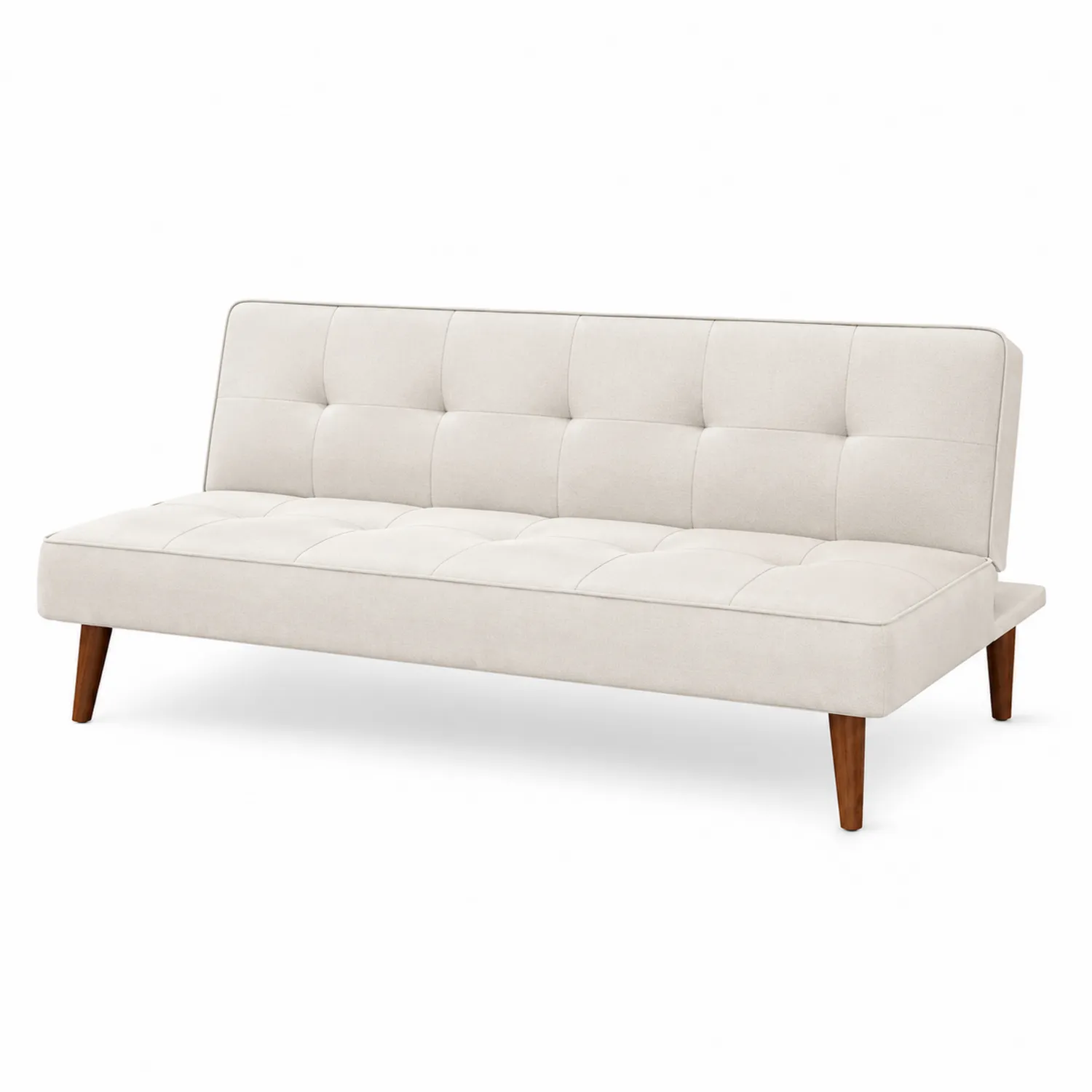 Divano Letto in Tessuto Poliestere Beige con Gambe in Legno-Brixtrivarix