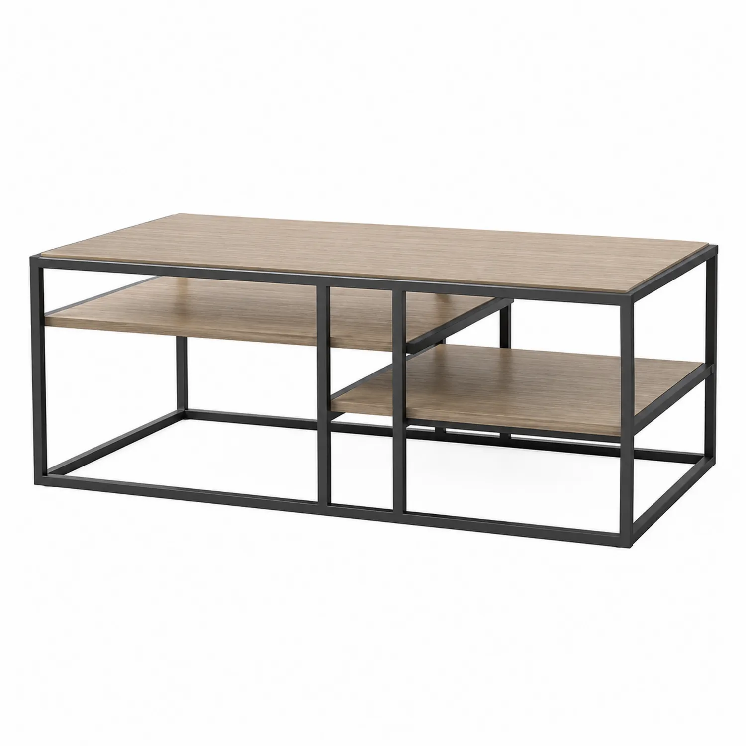 Tavolino da caffè in legno e metallo con ripiani 110x60x40 cm-Brixtrivarix