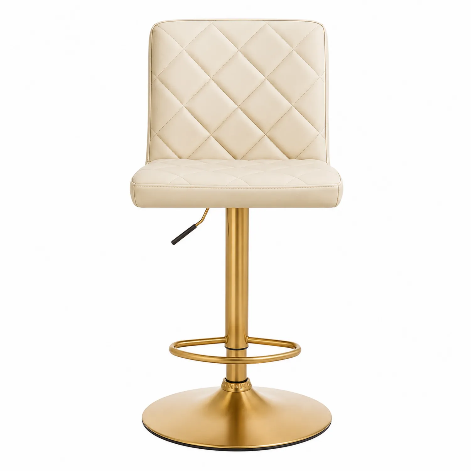 Sgabello in Pelle Sintetica Beige con Struttura in Metallo Dorato-Brixtrivarix
