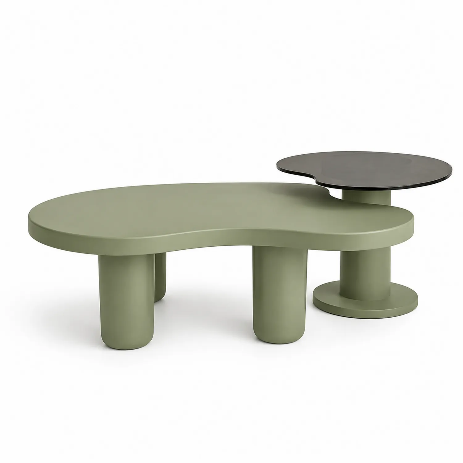 Set tavolini in MDF laccato verde e nero con piani asimmetrici-Brixtrivarix