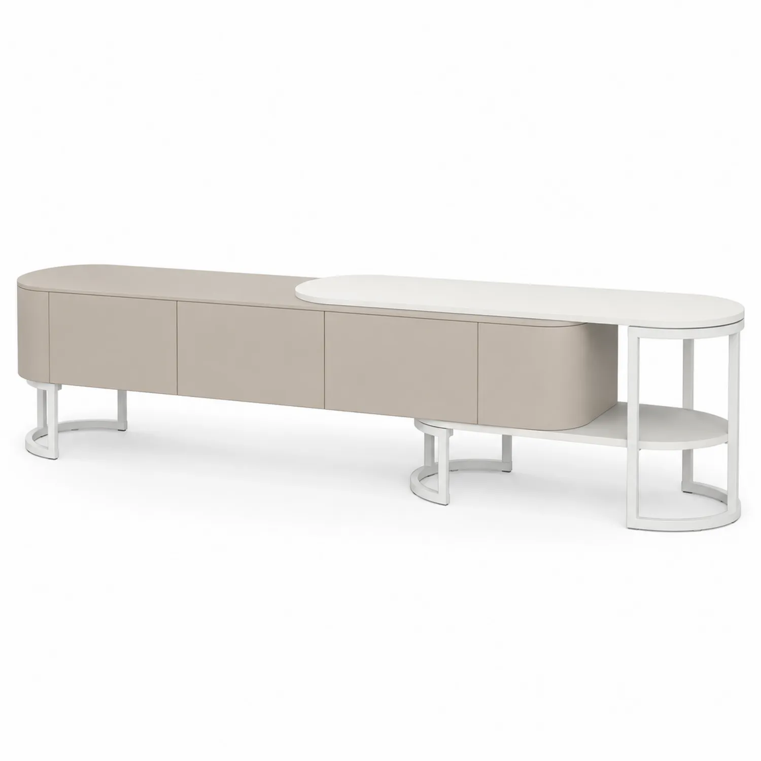 Mobile TV in Legno MDF e Metallo Bianco e Beige 200cm-Brixtrivarix