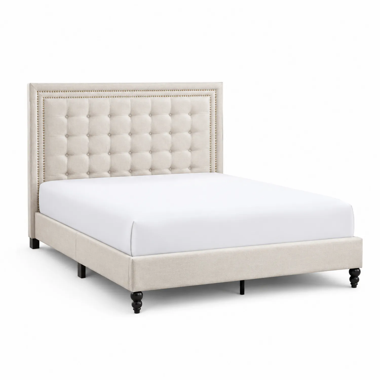 Letto imbottito in tessuto poliestere crema con testiera trapuntata-Brixtrivarix