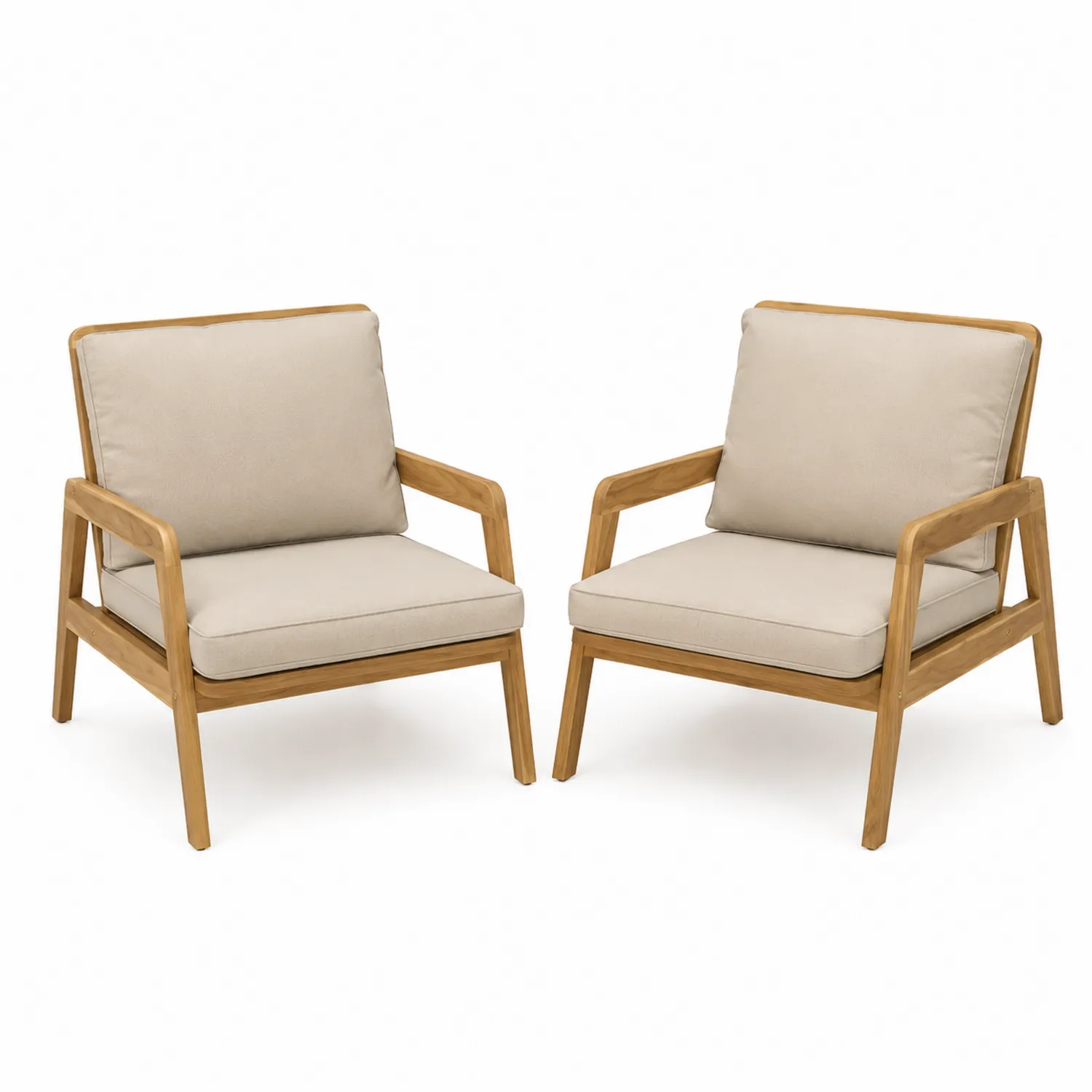 Set di 2 Poltrone in Legno di Teak con Cuscini in Tessuto Beige-Brixtrivarix