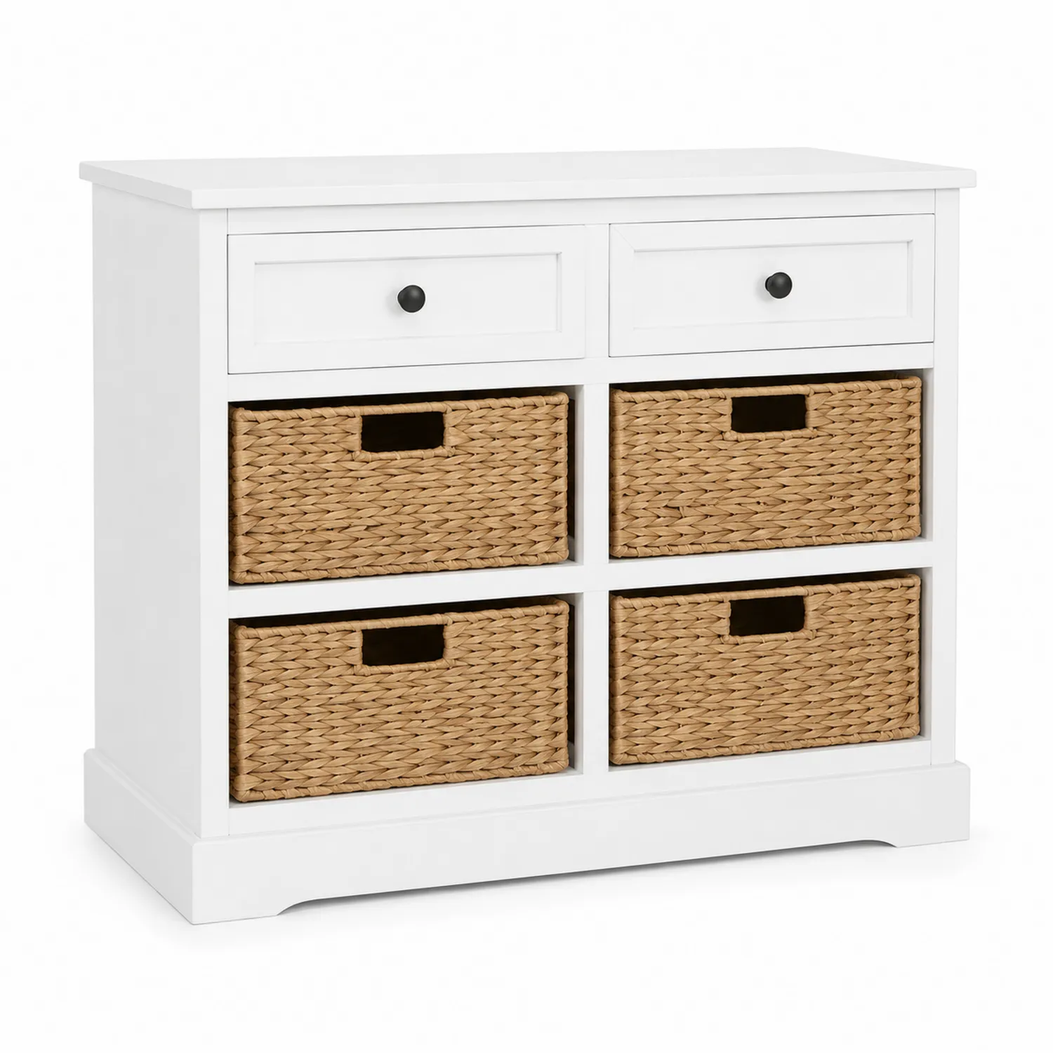 Cassettiera in MDF bianco con cestini in vimini-Brixtrivarix