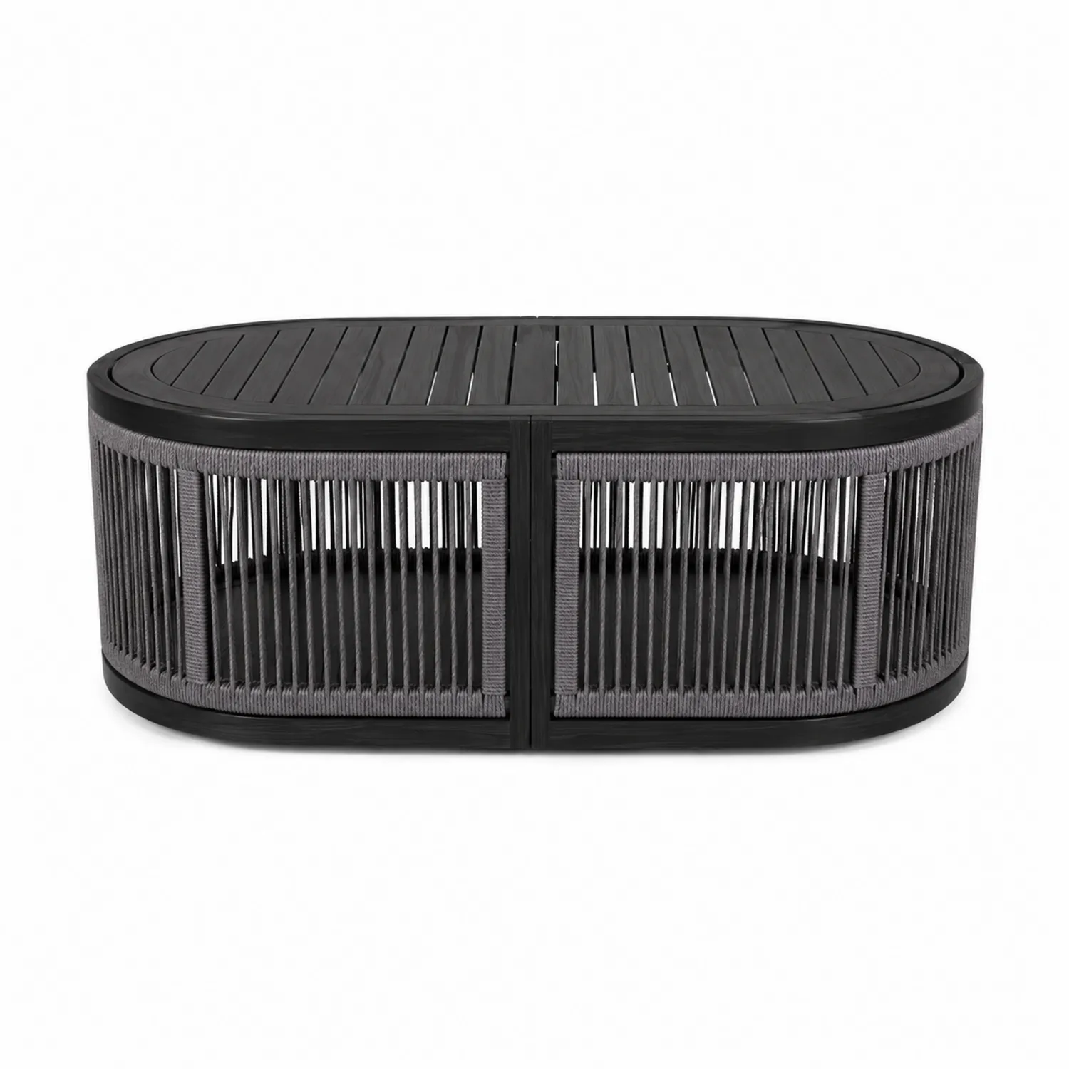 Tavolino ovale in alluminio e corda Nero/Grigio-Brixtrivarix