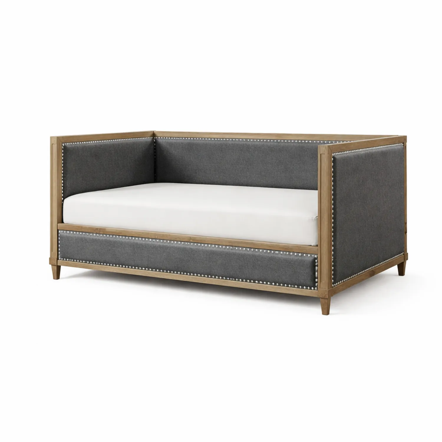 Divano letto in legno e tessuto in lino grigio-Brixtrivarix