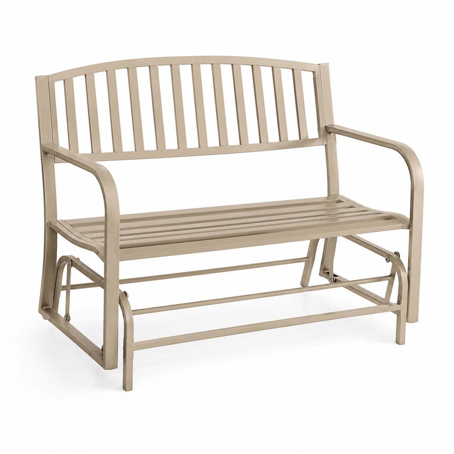 Panchina da esterno in metallo beige con funzione di dondolo 122x70x88 cm-Brixtrivarix
