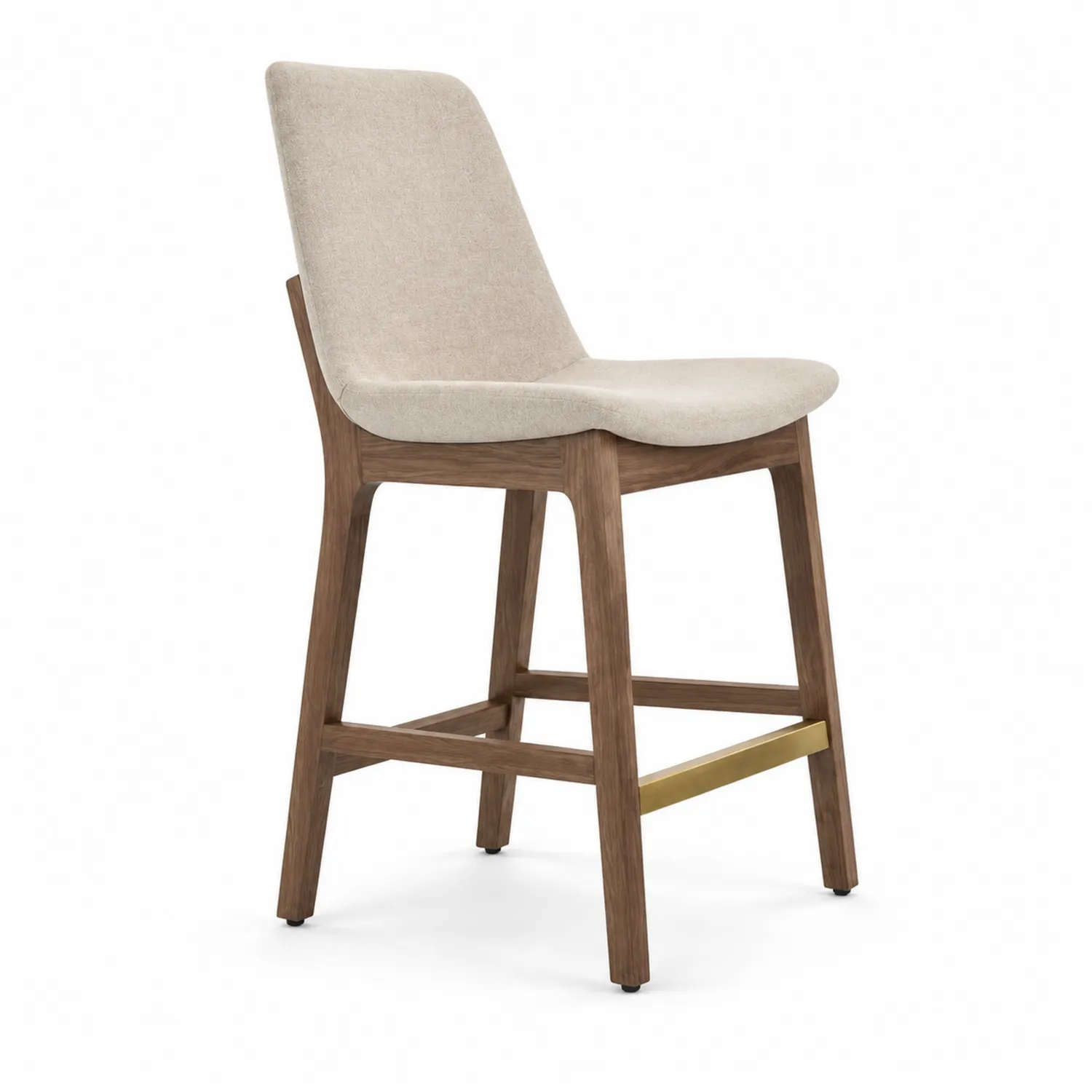 Sedia in Tessuto Beige con Struttura in Legno e Dettagli in Ottone-Brixtrivarix