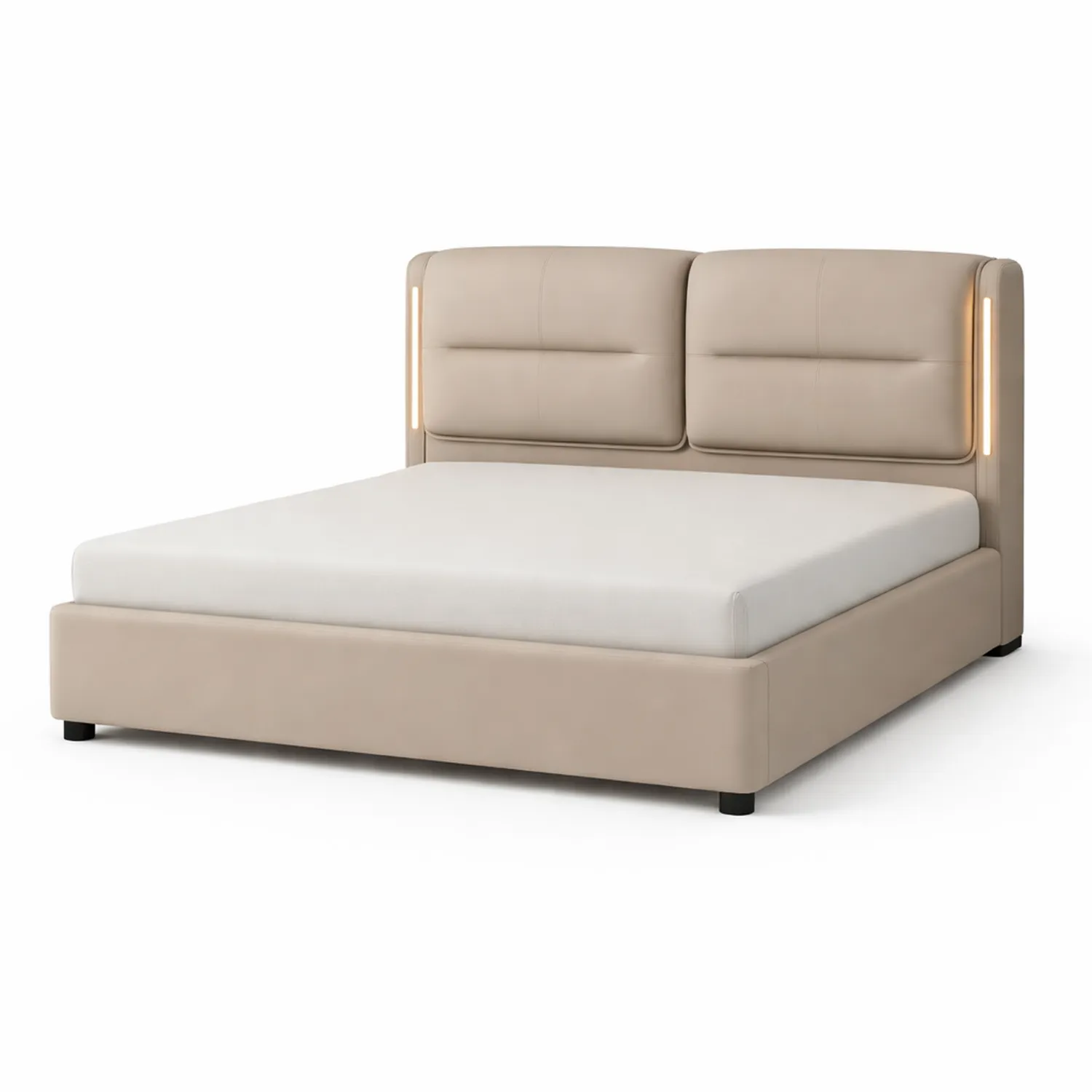 Letto matrimoniale in pelle sintetica con testiera imbottita e luci LED-Brixtrivarix