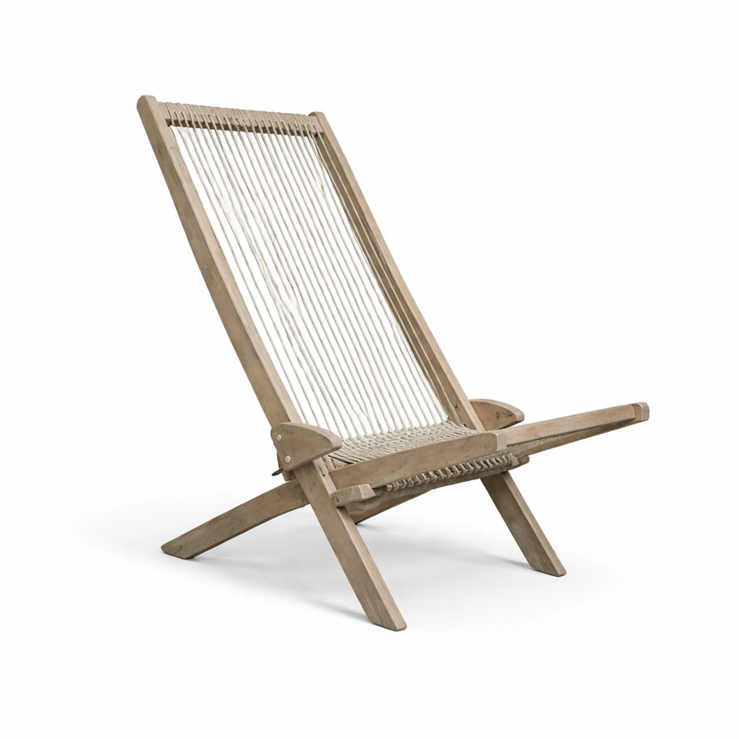 Sedia pieghevole in legno di teak e corde sintetiche bianche-Brixtrivarix