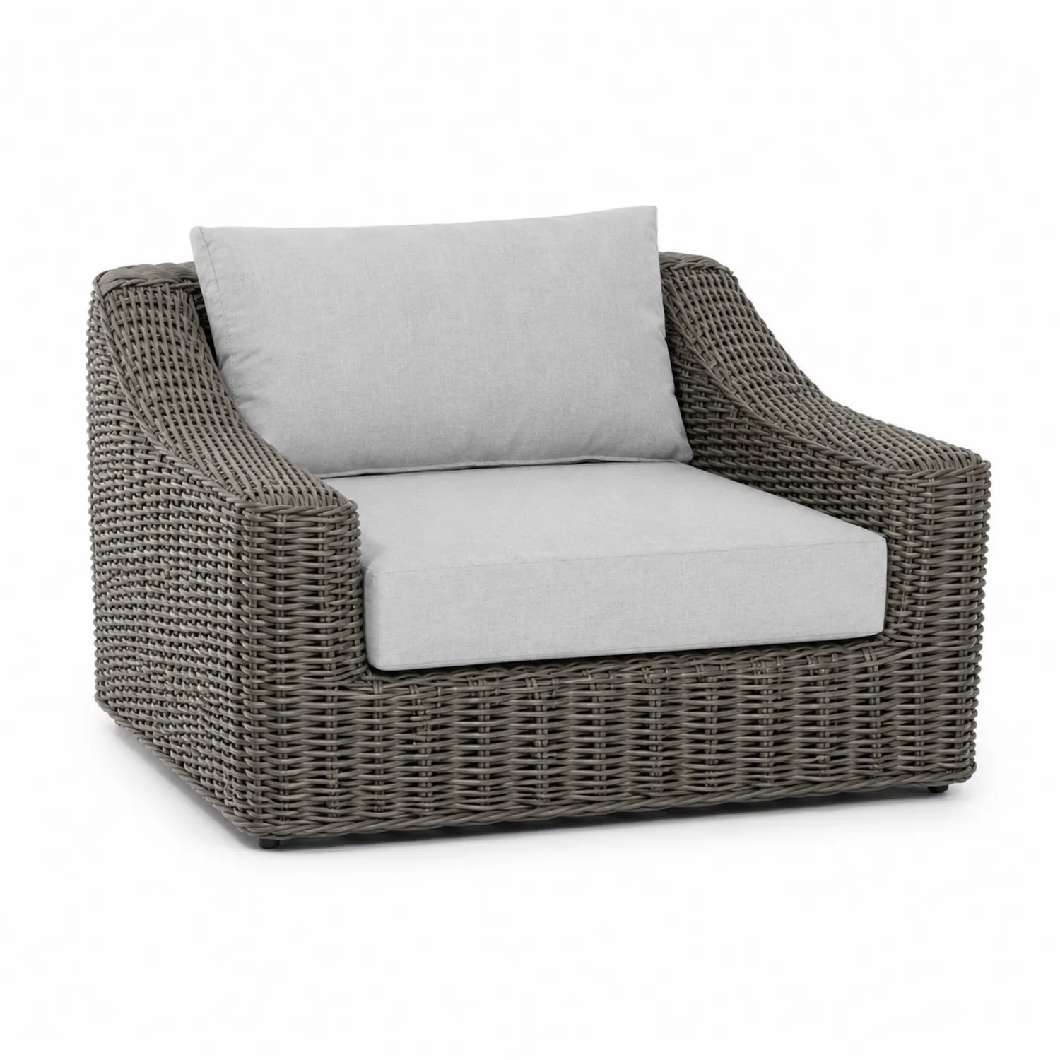 Poltrona in Rattan Sintetico con Cuscini in Poliestere Grigio Chiaro-Brixtrivarix