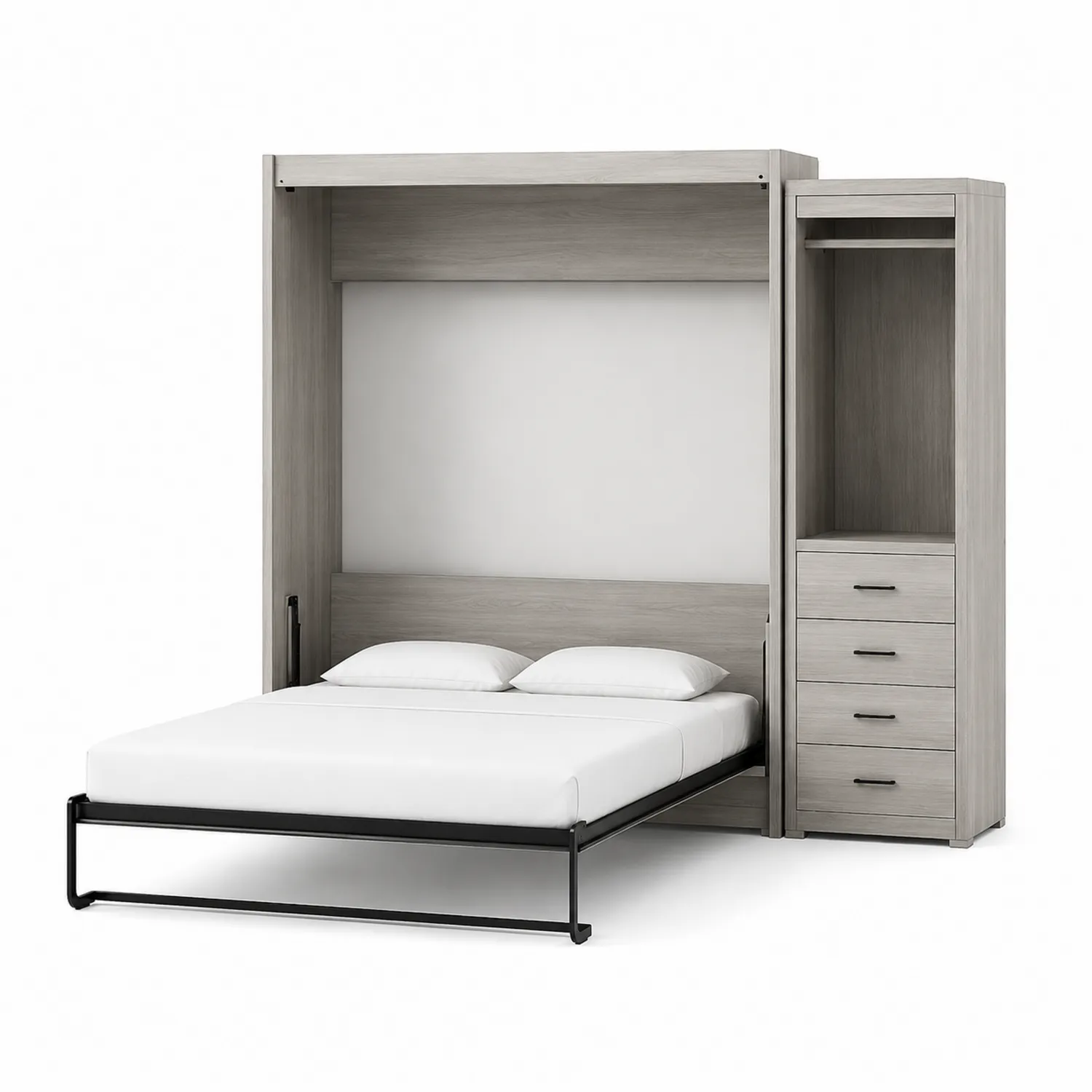 Letto a scomparsa matrimoniale con armadio integrato con legno e metallo, Grigio chiaro-Brixtrivarix