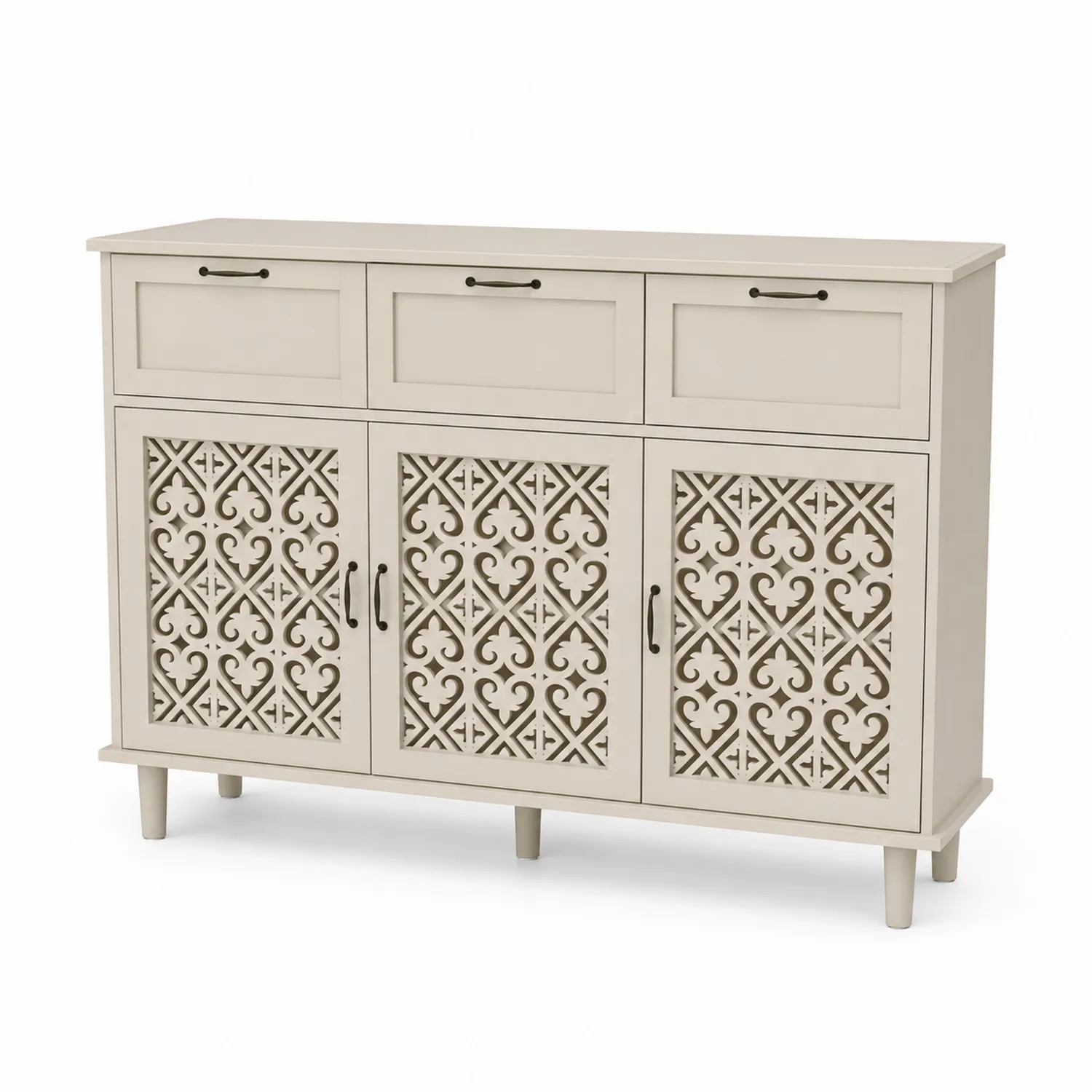 Credenza in legno di pino con intaglio e tre cassetti 120x40x85 cm-Brixtrivarix